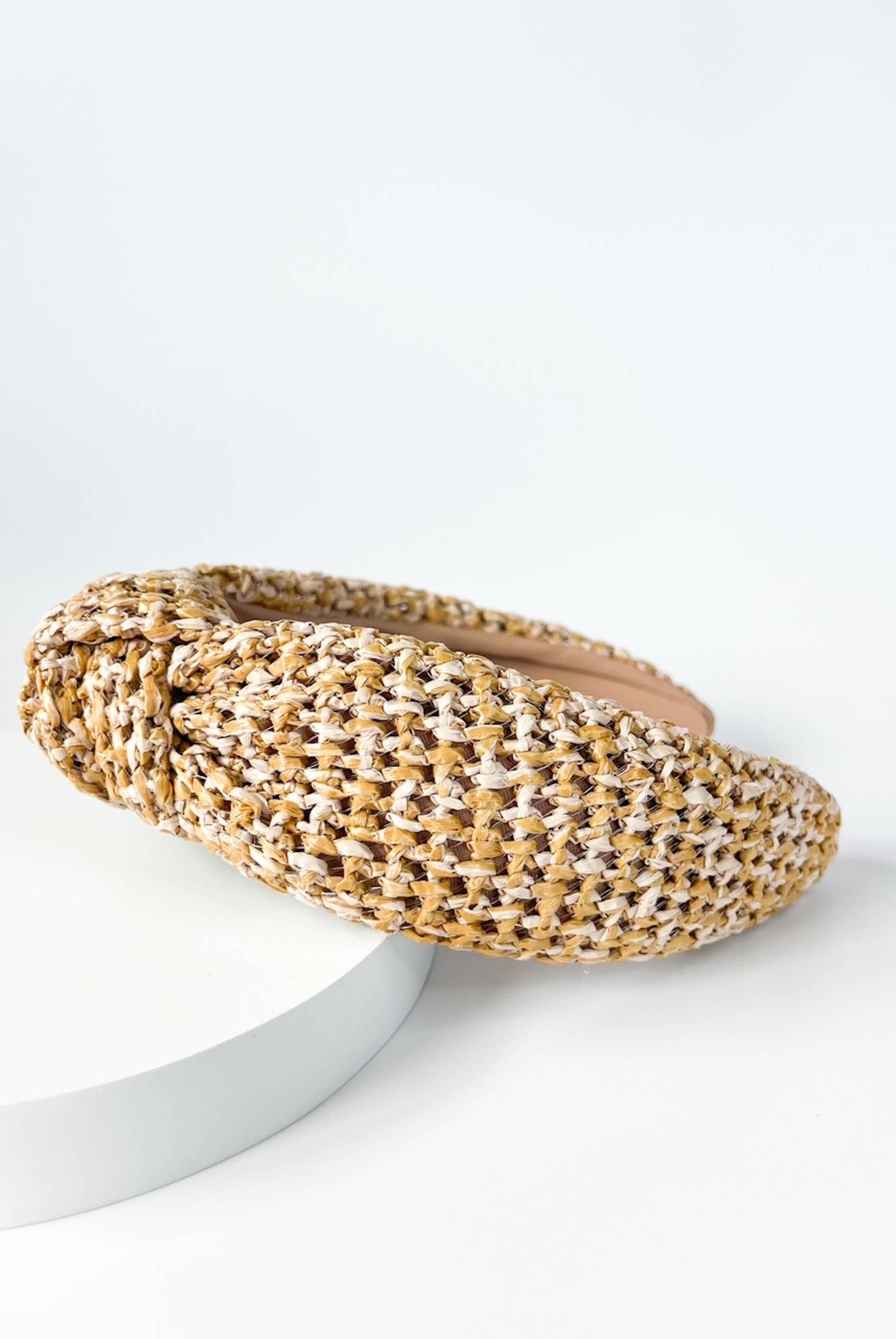 Luxury Winter Holiday Headband: Beige Raffia-280 Accessories-Brittyland-The Lovely Closet, Women's Fashion Boutique in Alexandria, KY