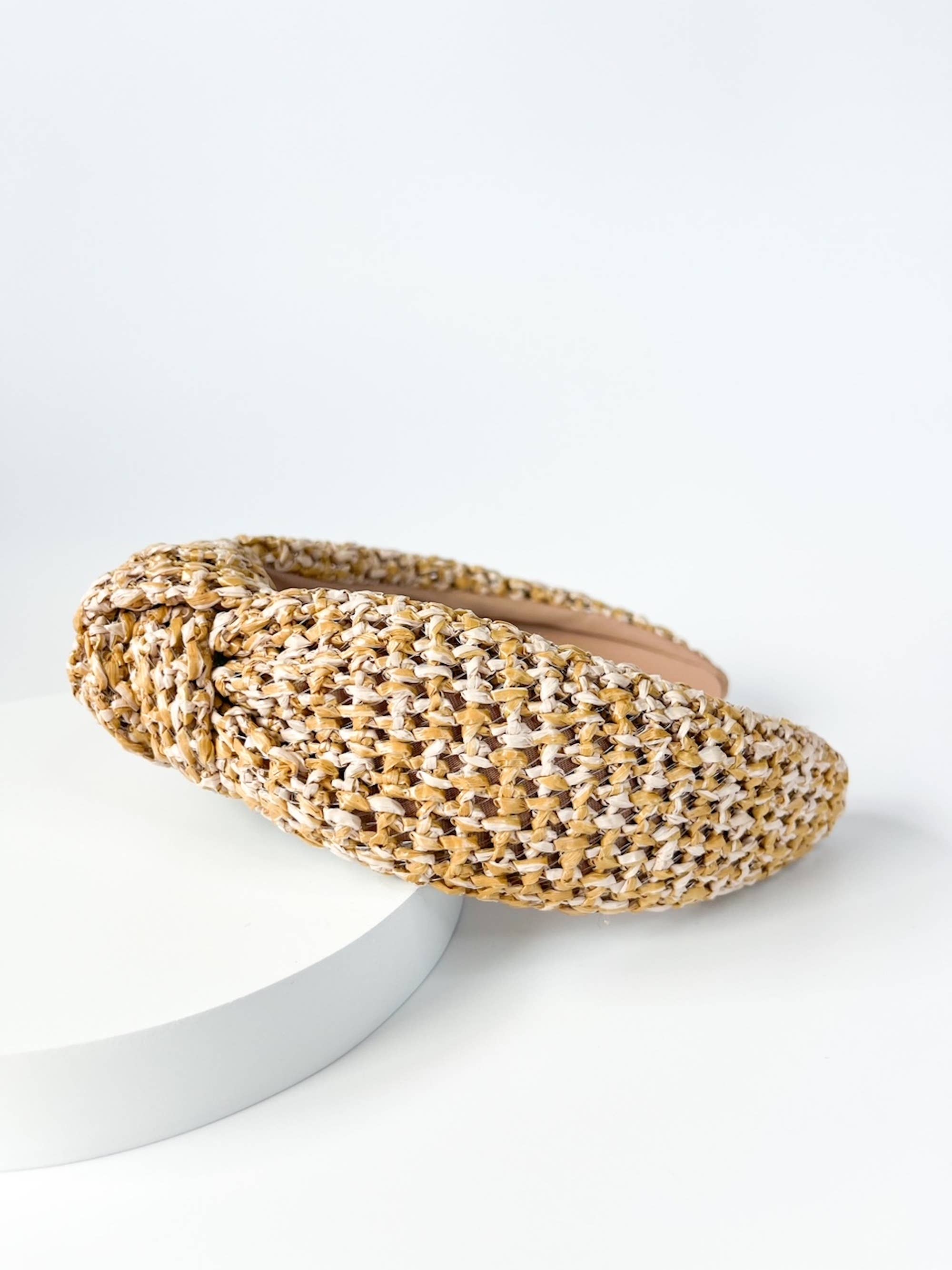 Luxury Winter Holiday Headband: Beige Raffia-280 Accessories-Brittyland-The Lovely Closet, Women's Fashion Boutique in Alexandria, KY