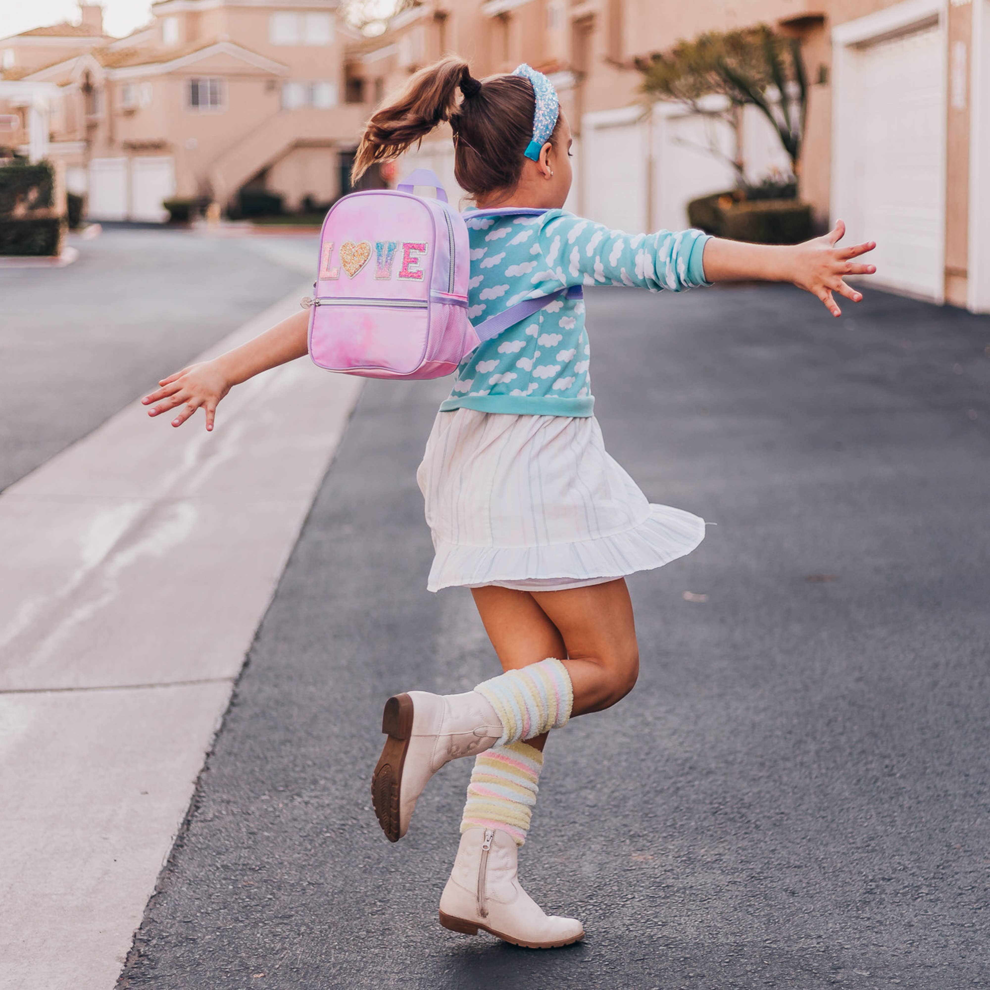 Girls Tie Dye Backpack with Glitter Varsity Letters-360 Carolines Closet-Frog Sac-The Lovely Closet, Women's Fashion Boutique in Alexandria, KY