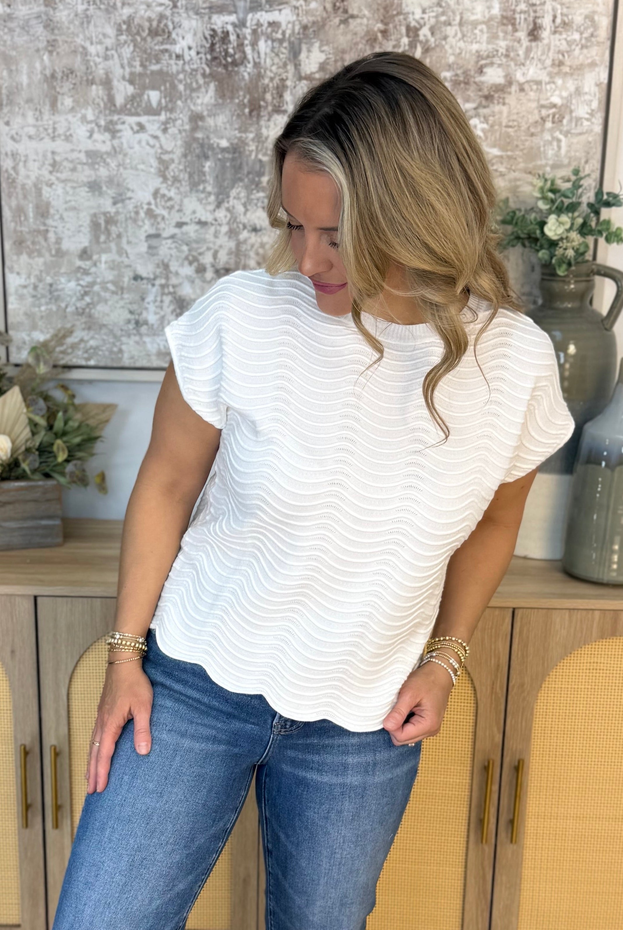 Feeling Refreshed Scalloped Edge Top-100 Short Sleeve Tops-Allie Rose-The Lovely Closet, Women's Fashion Boutique in Alexandria, KY