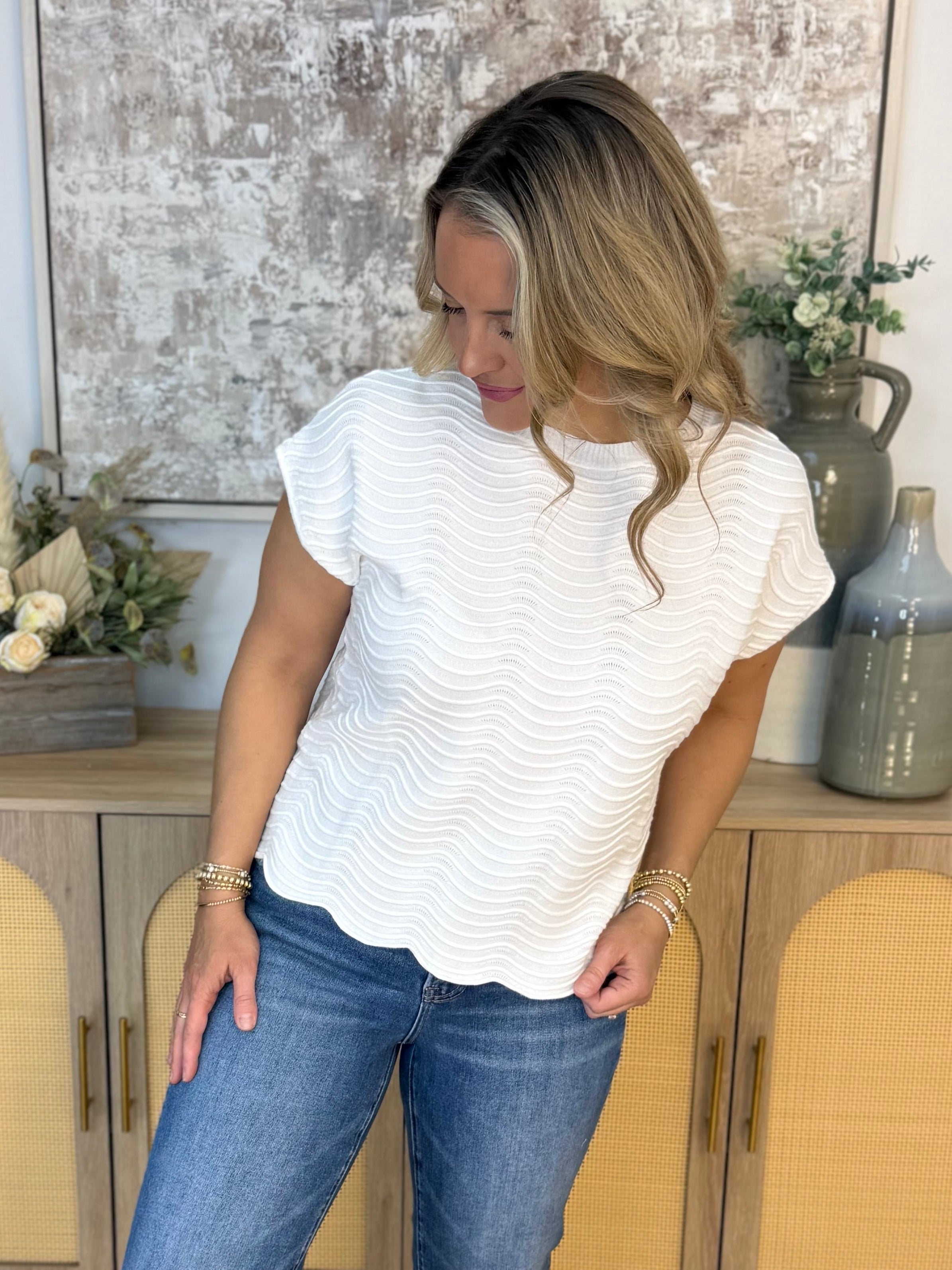 Feeling Refreshed Scalloped Edge Top-100 Short Sleeve Tops-Allie Rose-The Lovely Closet, Women's Fashion Boutique in Alexandria, KY