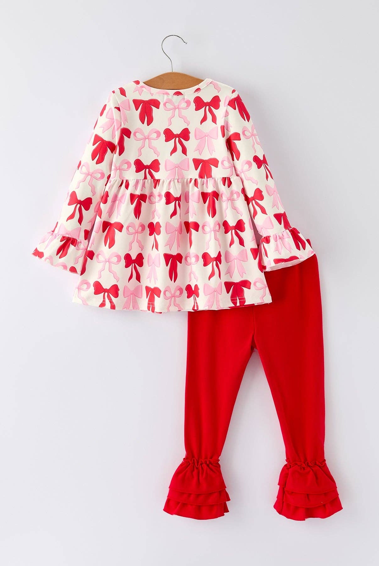 Valentine’s Bow Print Long Sleeve Ruffle Set-360 Carolines Closet-Rylee Faith Designs-The Lovely Closet, Women's Fashion Boutique in Alexandria, KY