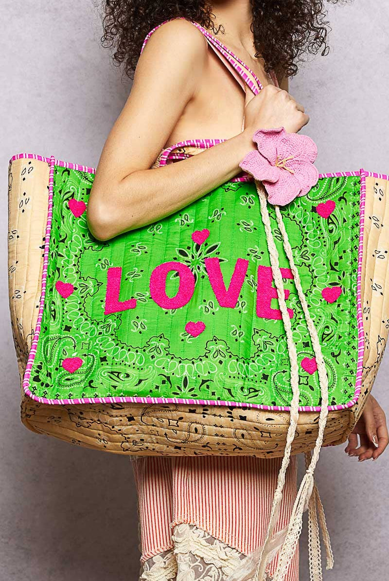 LOVE Bandana Quilted Tote Bag-280 Accessories-Pol Clothing-The Lovely Closet, Women's Fashion Boutique in Alexandria, KY