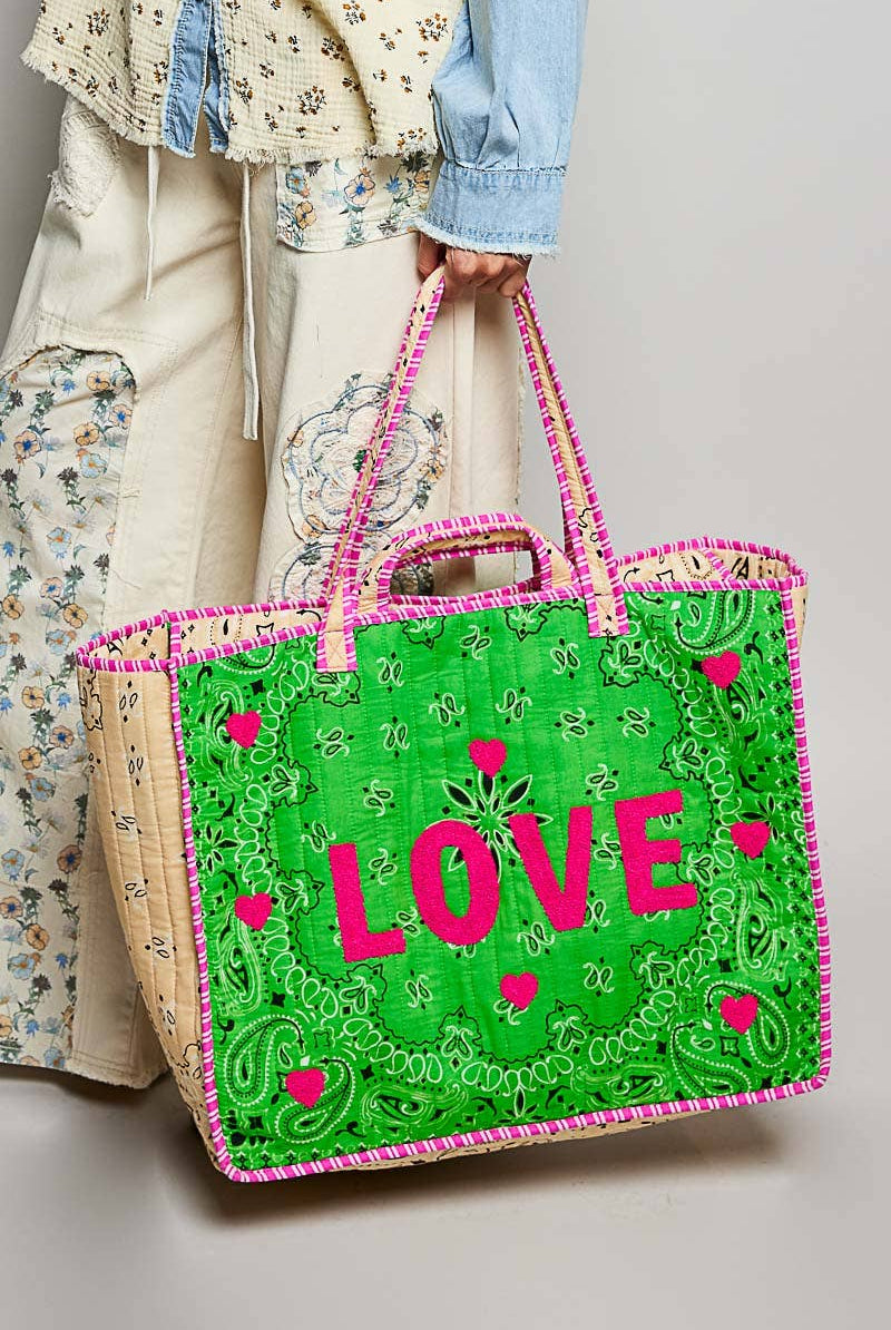 LOVE Bandana Quilted Tote Bag-280 Accessories-Pol Clothing-The Lovely Closet, Women's Fashion Boutique in Alexandria, KY