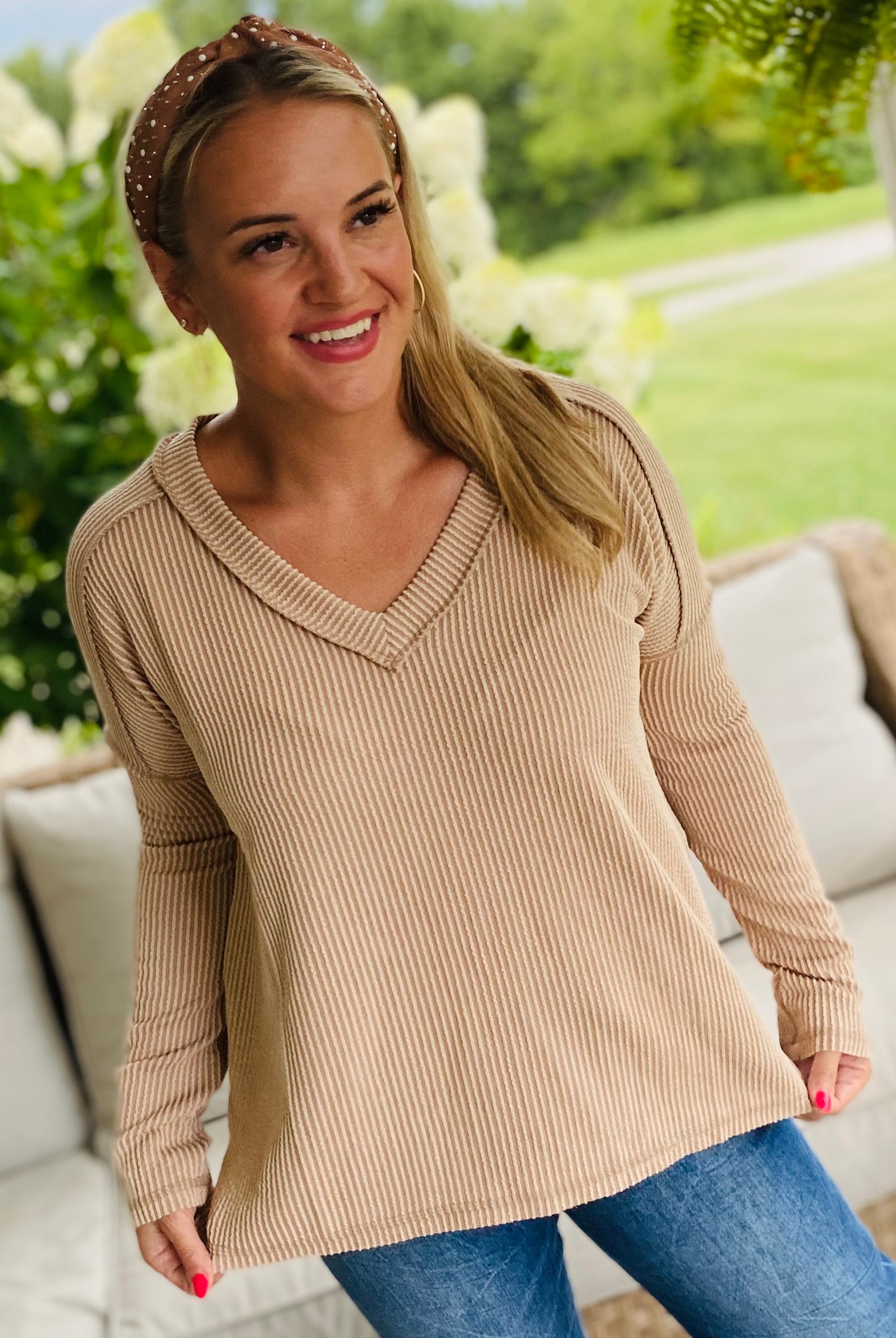 Autumn Days Ribbed Top - Beige-110 Long Sleeve Top-zenana-The Lovely Closet, Women's Fashion Boutique in Alexandria, KY