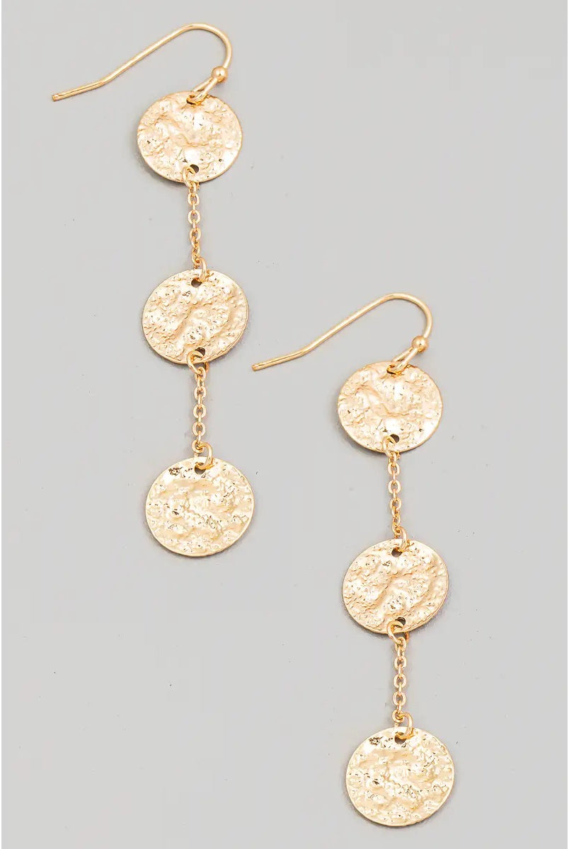 Hammered Metal Gold Drop Earring-250 Jewelry-Fame-The Lovely Closet, Women's Fashion Boutique in Alexandria, KY
