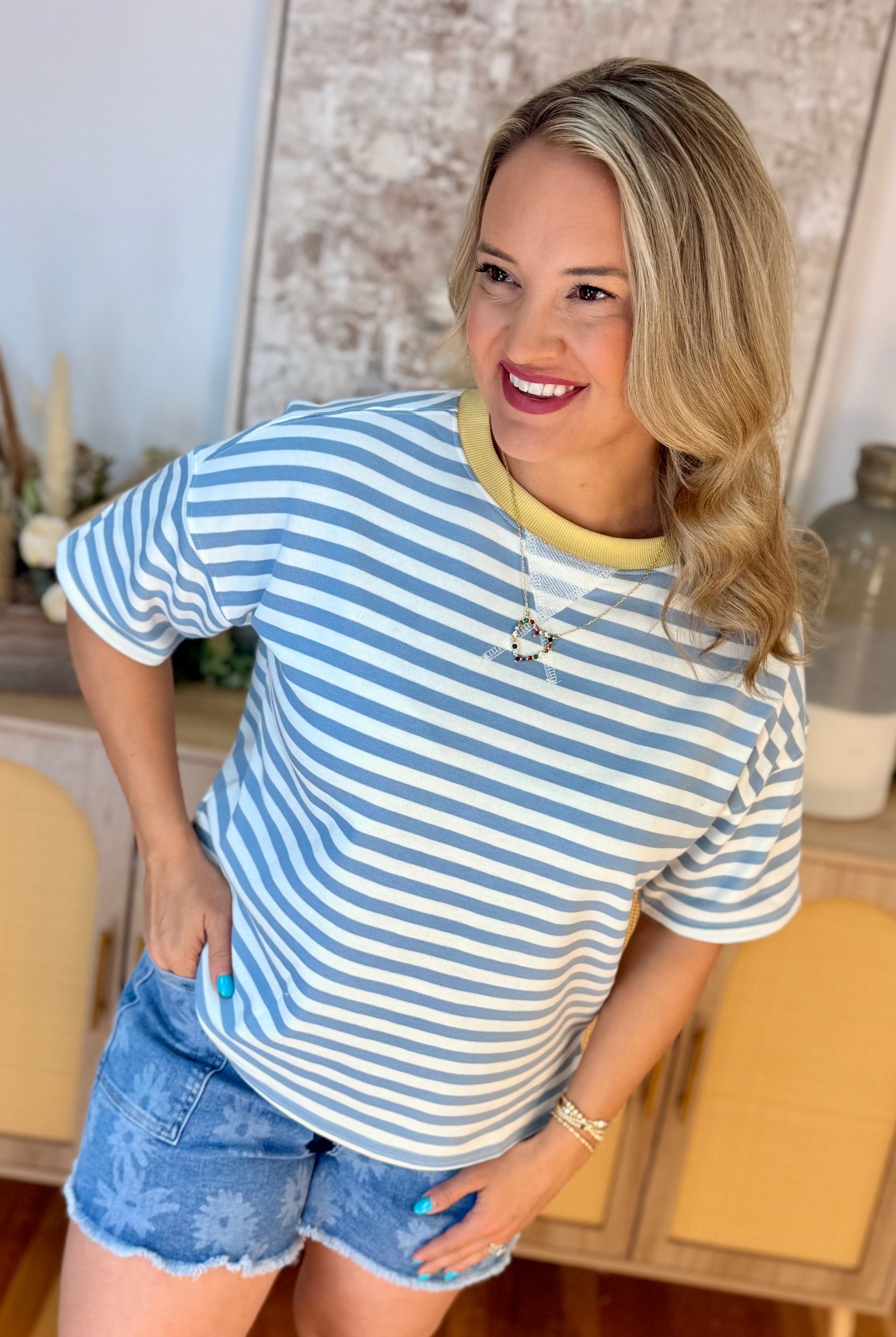 Sunshine Stripes Short Sleeve Top-The Lovely Closet-The Lovely Closet, Women's Fashion Boutique in Alexandria, KY