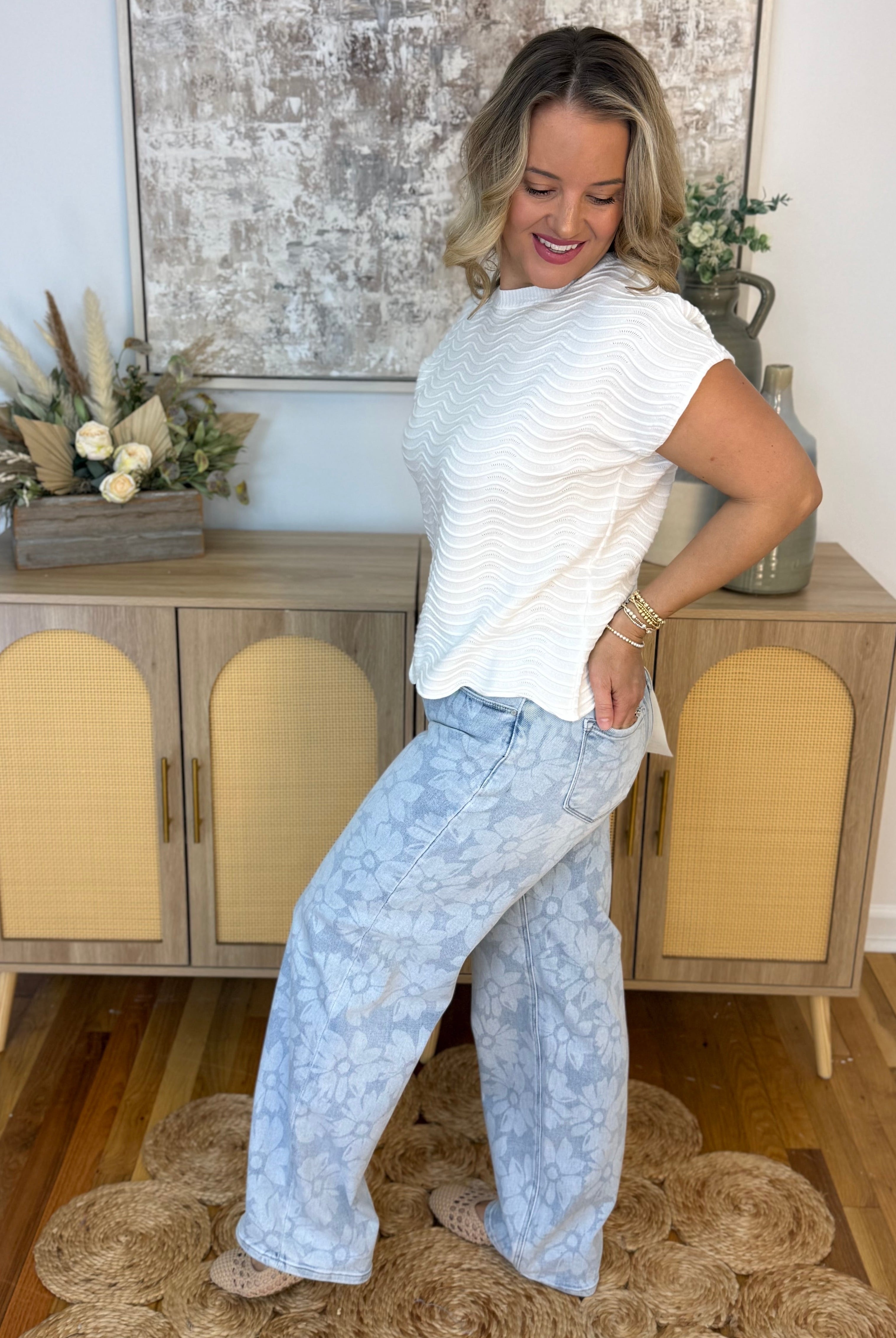 RISEN High Rise Baggy Floral Print Jeans-210 Jeans-Risen-The Lovely Closet, Women's Fashion Boutique in Alexandria, KY