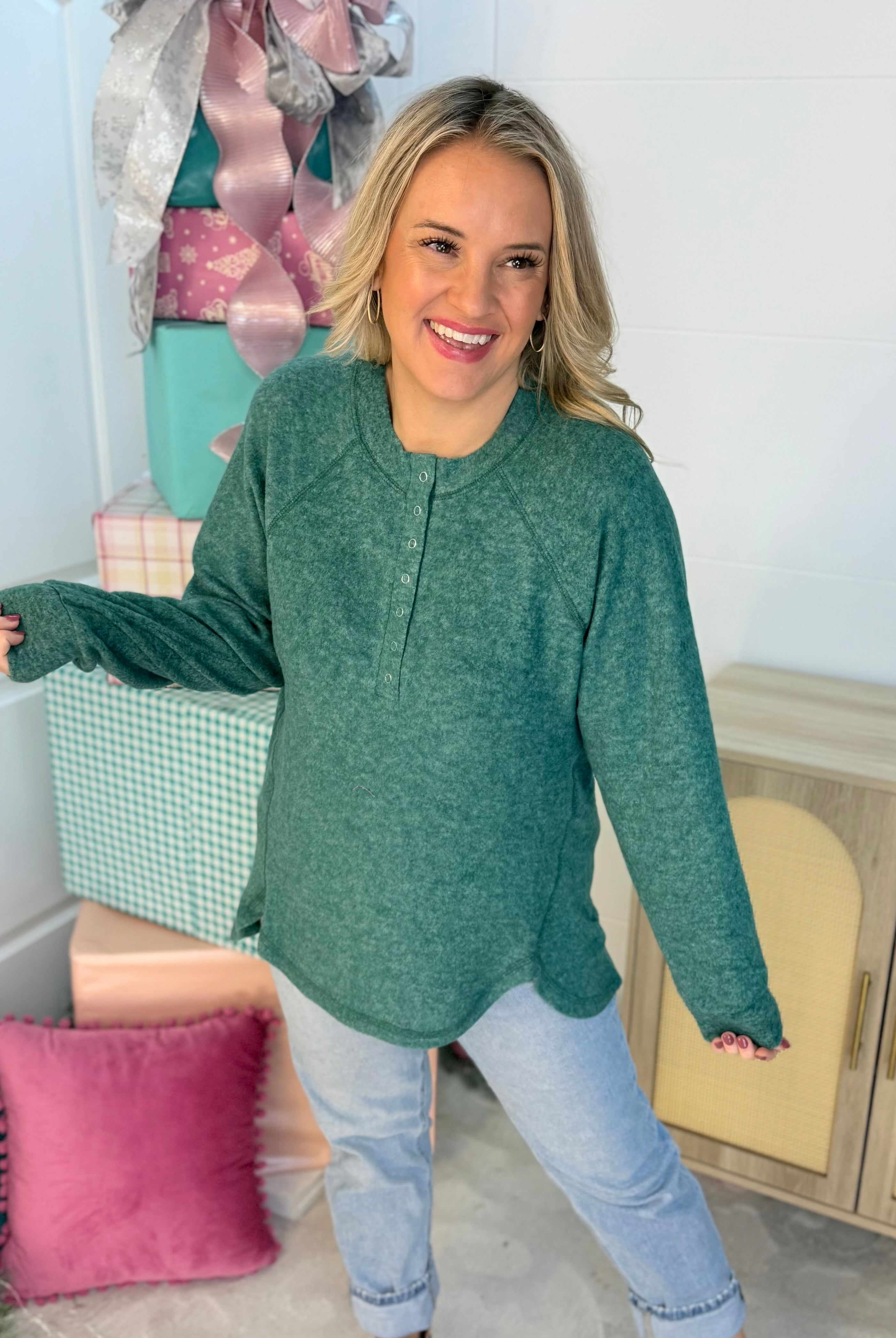 Black Friday Cozy Deluxe Top - Hunter Green-110 Long Sleeve Top-zenana-The Lovely Closet, Women's Fashion Boutique in Alexandria, KY