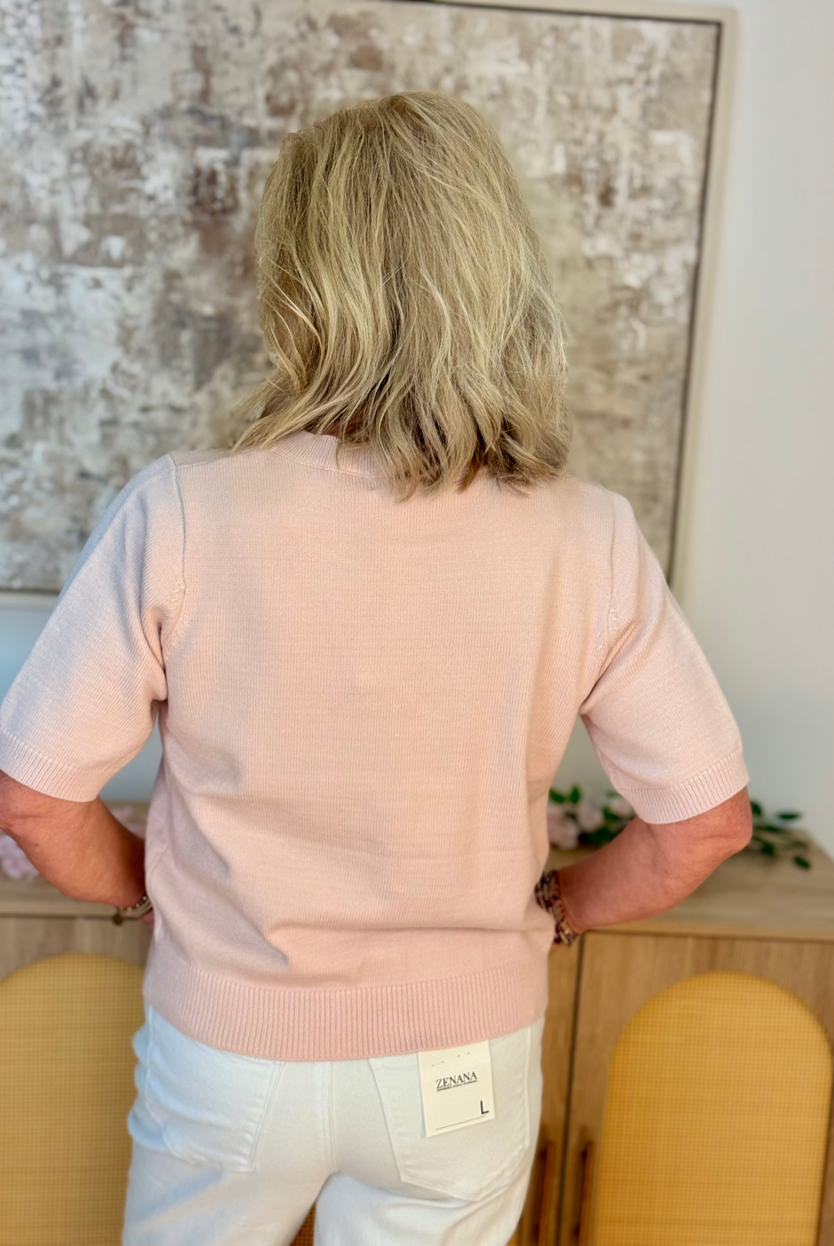 Dainty Pearl Bow Cardigan - Lt. Pink-160 Cardigan/Kimonos-Doe and Rae-The Lovely Closet, Women's Fashion Boutique in Alexandria, KY