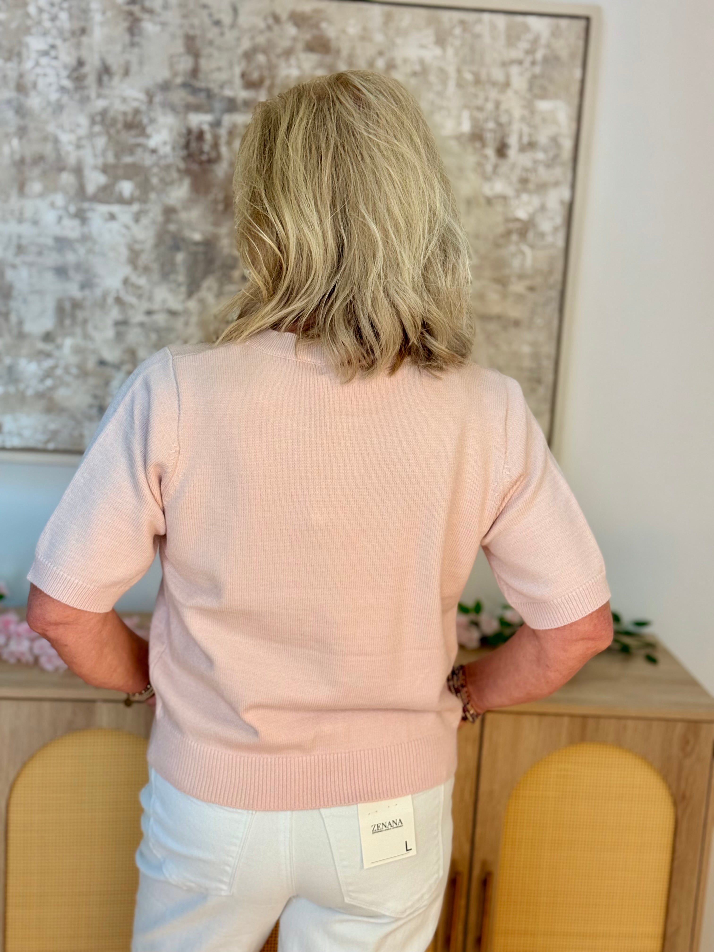 Dainty Pearl Bow Cardigan - Lt. Pink-160 Cardigan/Kimonos-Doe and Rae-The Lovely Closet, Women's Fashion Boutique in Alexandria, KY