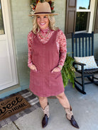 Maple Lane Overall Mini Dress - Brick-180 Dresses-Anniewear-The Lovely Closet, Women's Fashion Boutique in Alexandria, KY