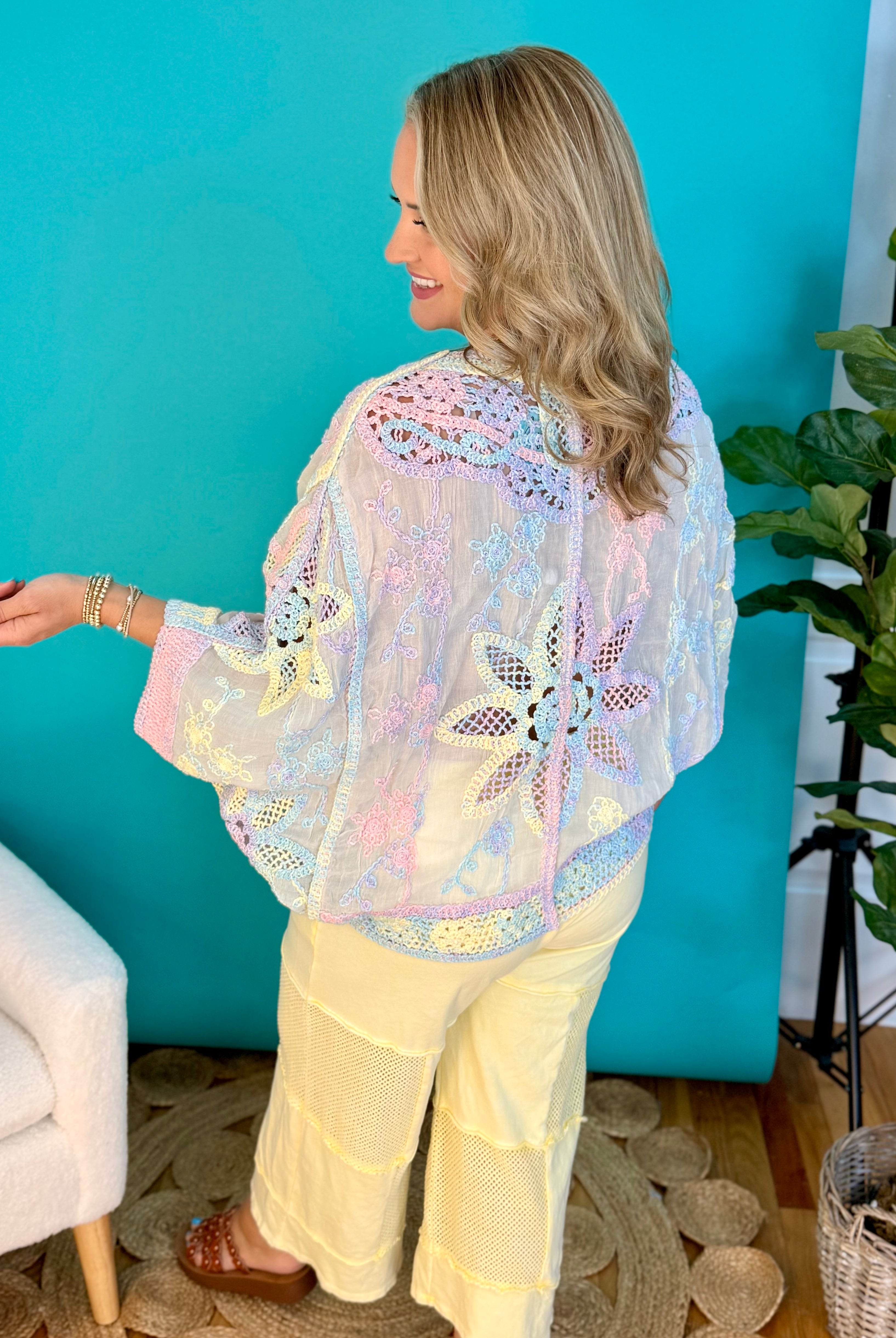 Crochet Cardigan - Multi Color - One Size-160 Cardigan/Kimonos-Pol Clothing-The Lovely Closet, Women's Fashion Boutique in Alexandria, KY