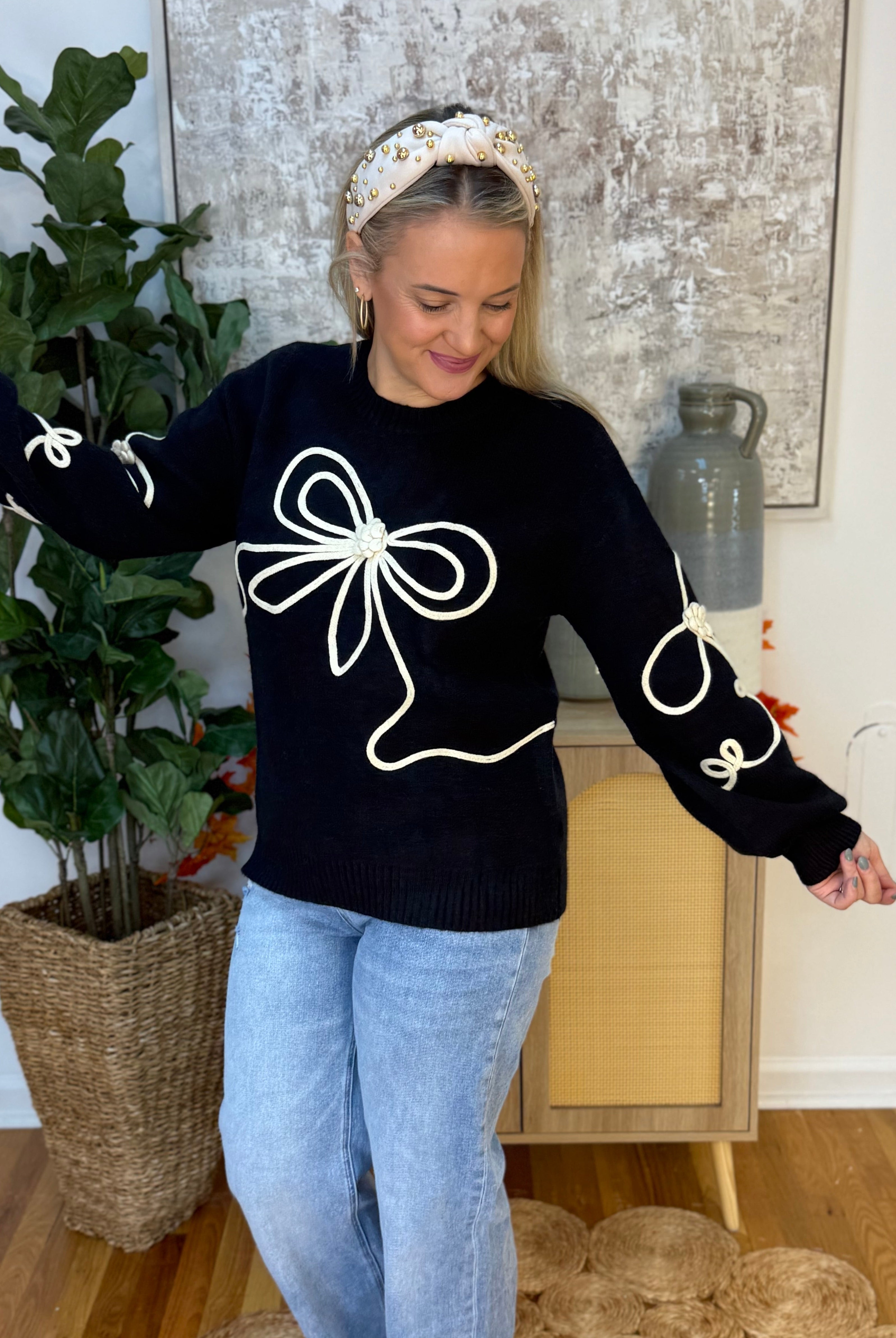 Lux Bow Sweater-150 Sweatshirts-GIGIO-The Lovely Closet, Women's Fashion Boutique in Alexandria, KY