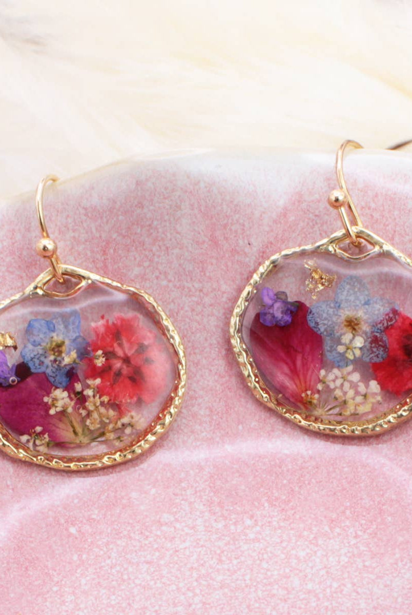 Cottage Floral Blue Red Dried Flower Earrings-280 Accessories-ZAD-The Lovely Closet, Women's Fashion Boutique in Alexandria, KY
