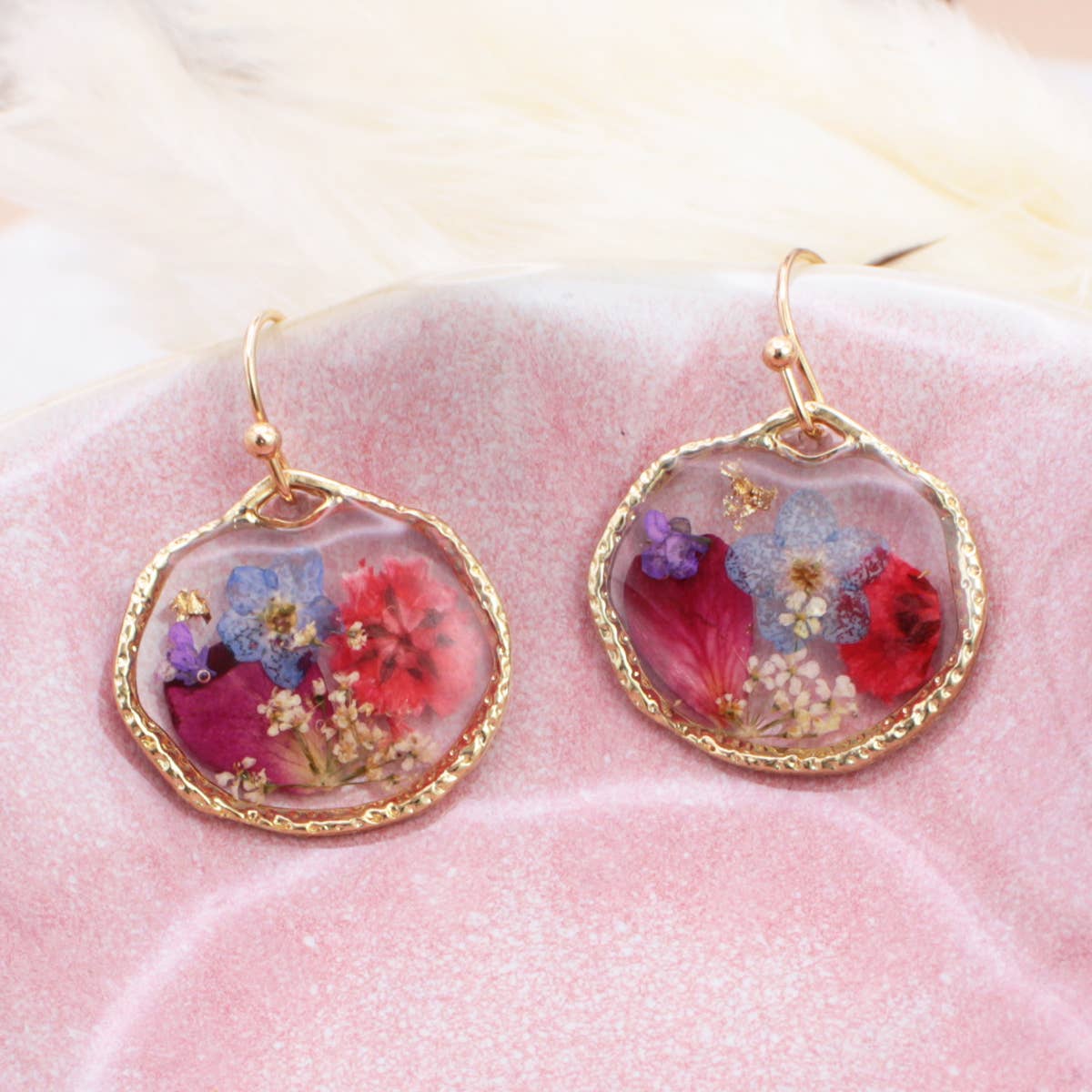 Cottage Floral Blue Red Dried Flower Earrings-280 Accessories-ZAD-The Lovely Closet, Women's Fashion Boutique in Alexandria, KY