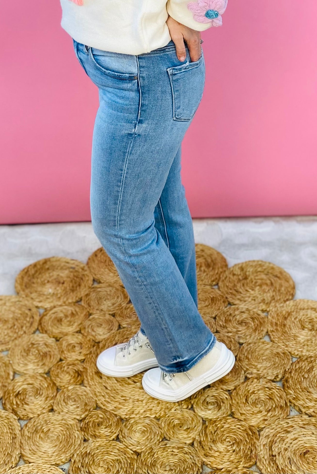 RISEN - Mid Rise Ankle Slim Straight Medium Wash-210 Jeans-Risen-The Lovely Closet, Women's Fashion Boutique in Alexandria, KY