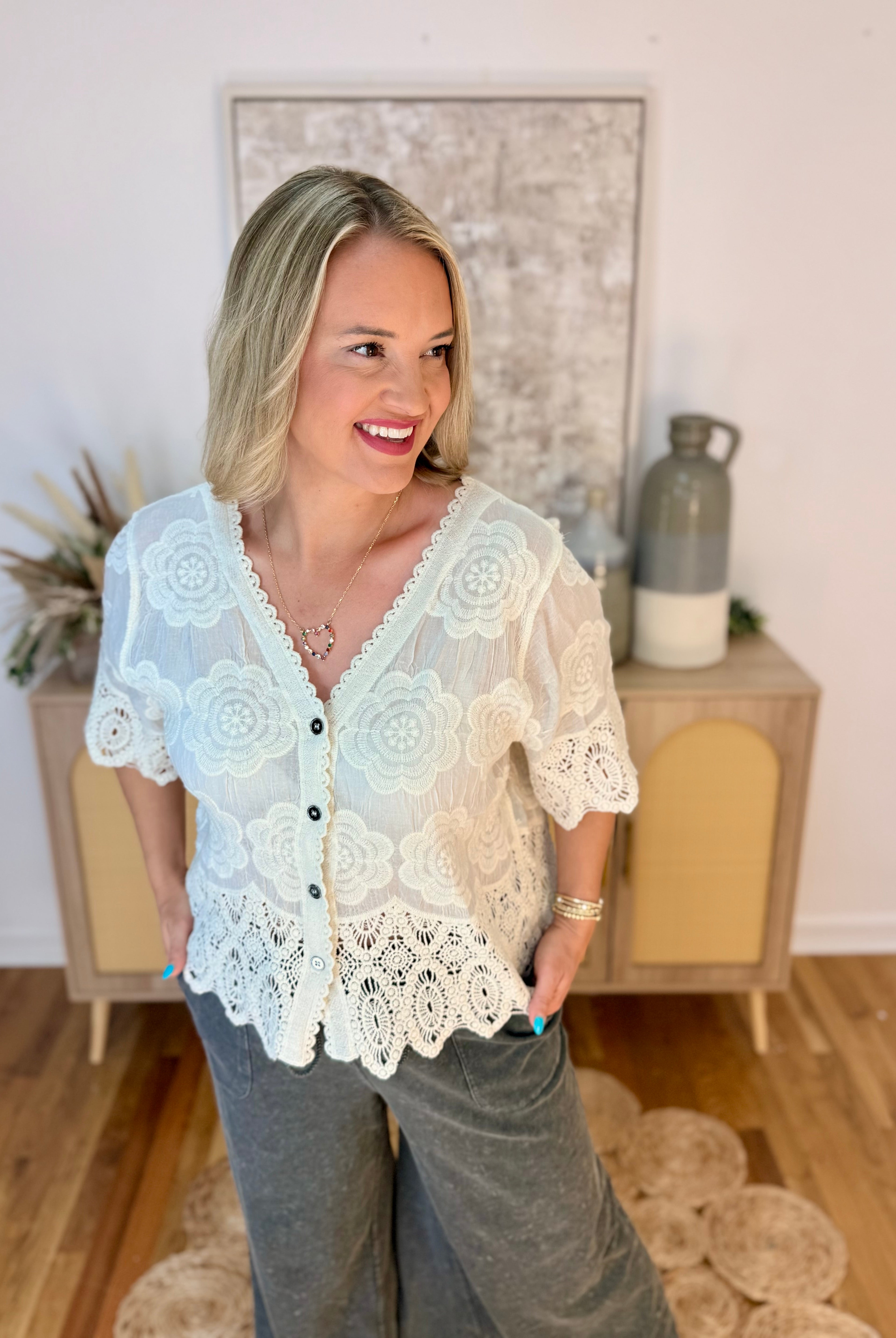 Lovely Moments Lace Cardigan - Onesize-100 Short Sleeve Tops-Pol Clothing-The Lovely Closet, Women's Fashion Boutique in Alexandria, KY