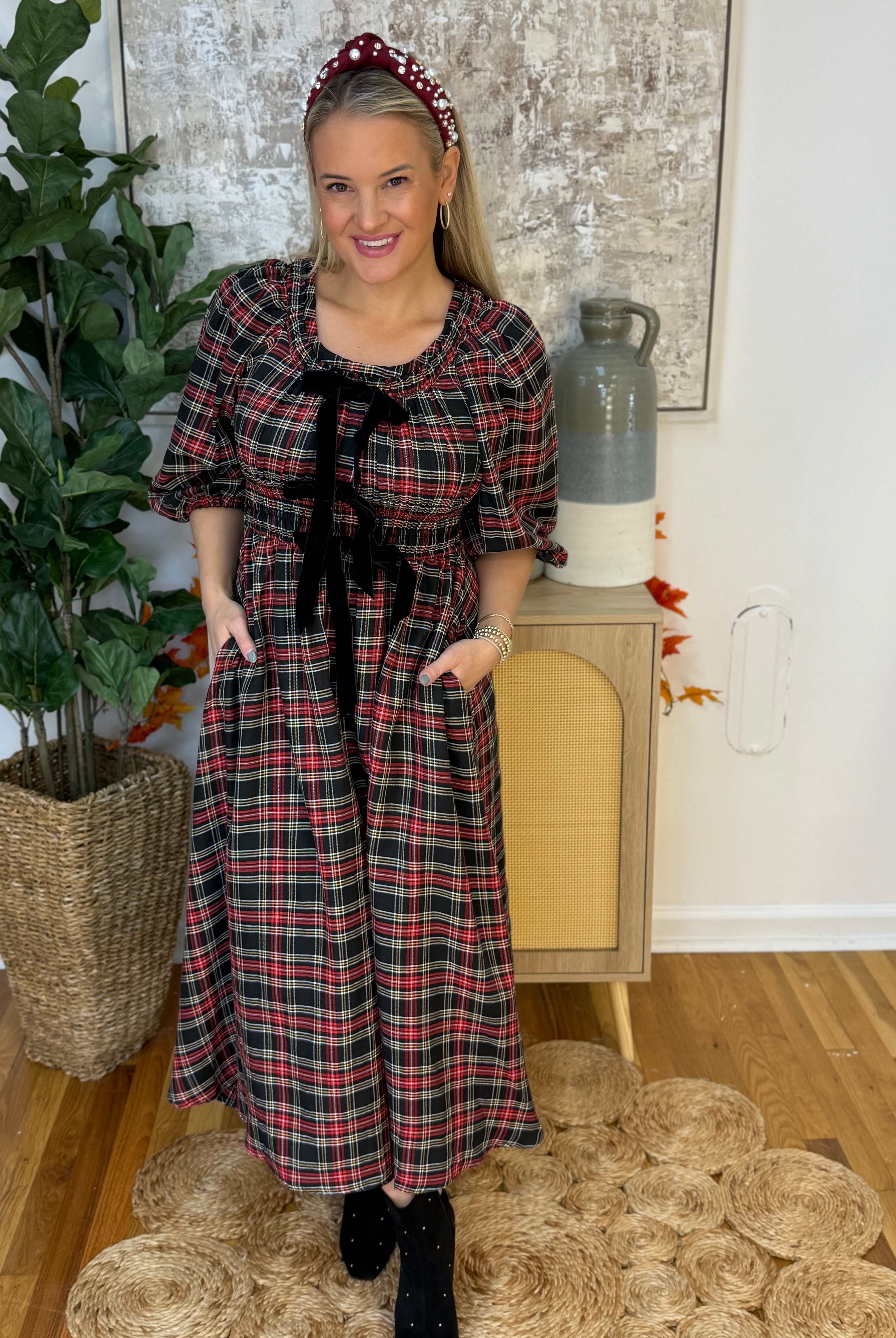 Classic Holiday Plaid Dress-180 Dresses-Entro-The Lovely Closet, Women's Fashion Boutique in Alexandria, KY