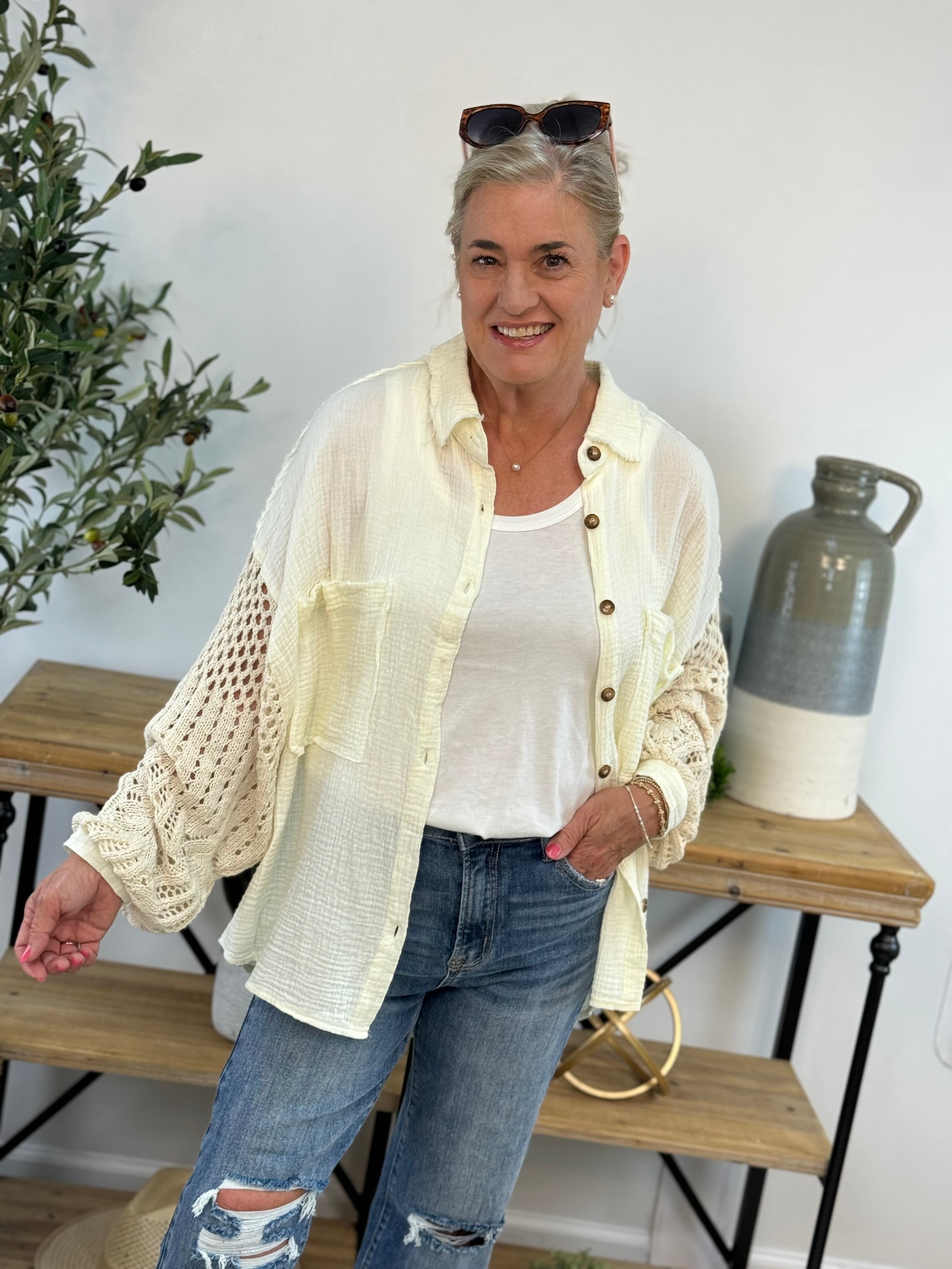 FINAL SALE - Summer Nights Button Down-110 Long Sleeve Top-The Lovely Closet-The Lovely Closet, Women's Fashion Boutique in Alexandria, KY