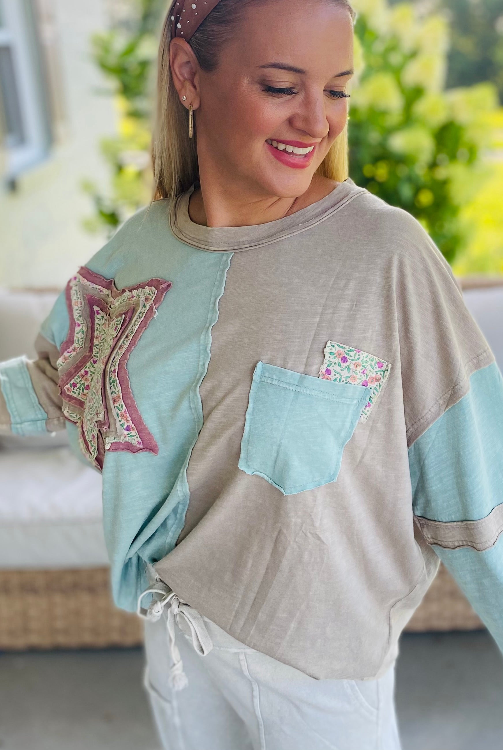 Starlight Bloom Top - Lt. Teal-110 Long Sleeve Top-easel-The Lovely Closet, Women's Fashion Boutique in Alexandria, KY