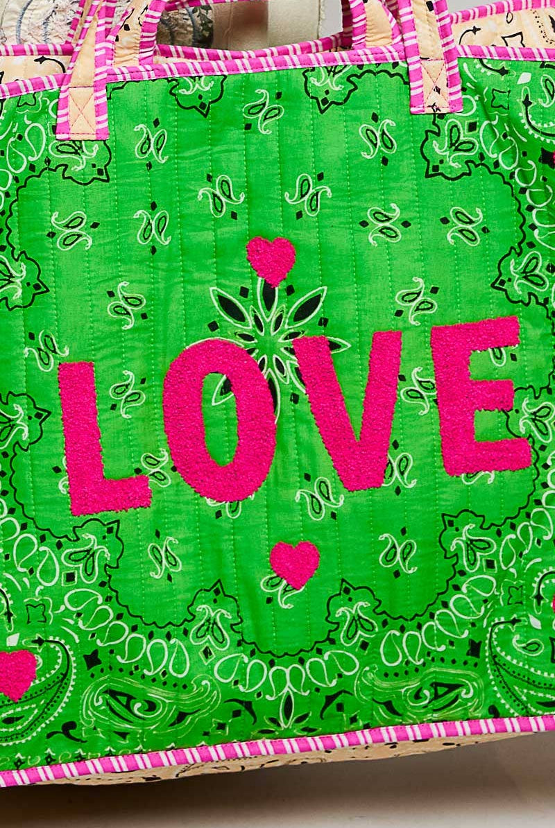 LOVE Bandana Quilted Tote Bag-280 Accessories-Pol Clothing-The Lovely Closet, Women's Fashion Boutique in Alexandria, KY