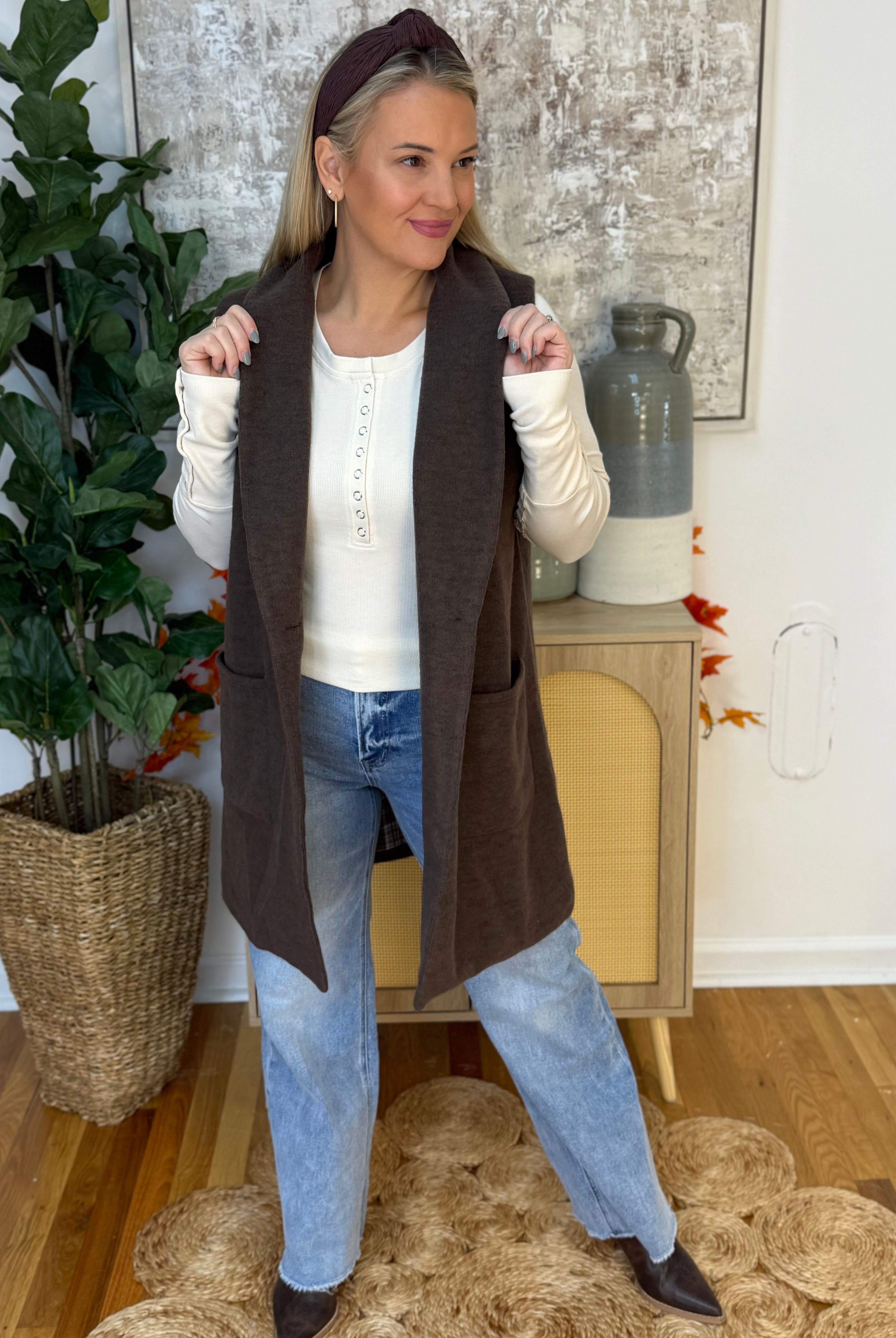 Brushed Long Vest-170 Jackets/Outerwear-Anniewear-The Lovely Closet, Women's Fashion Boutique in Alexandria, KY