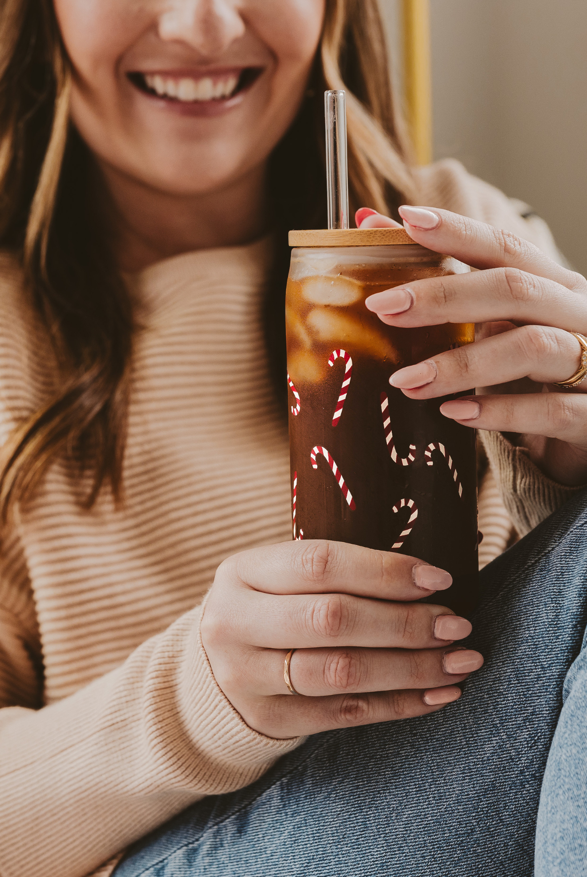 Candy Cane 17 oz Glass w/ Straw & Lid-310 Gift-Sweet Water Decor-The Lovely Closet, Women's Fashion Boutique in Alexandria, KY