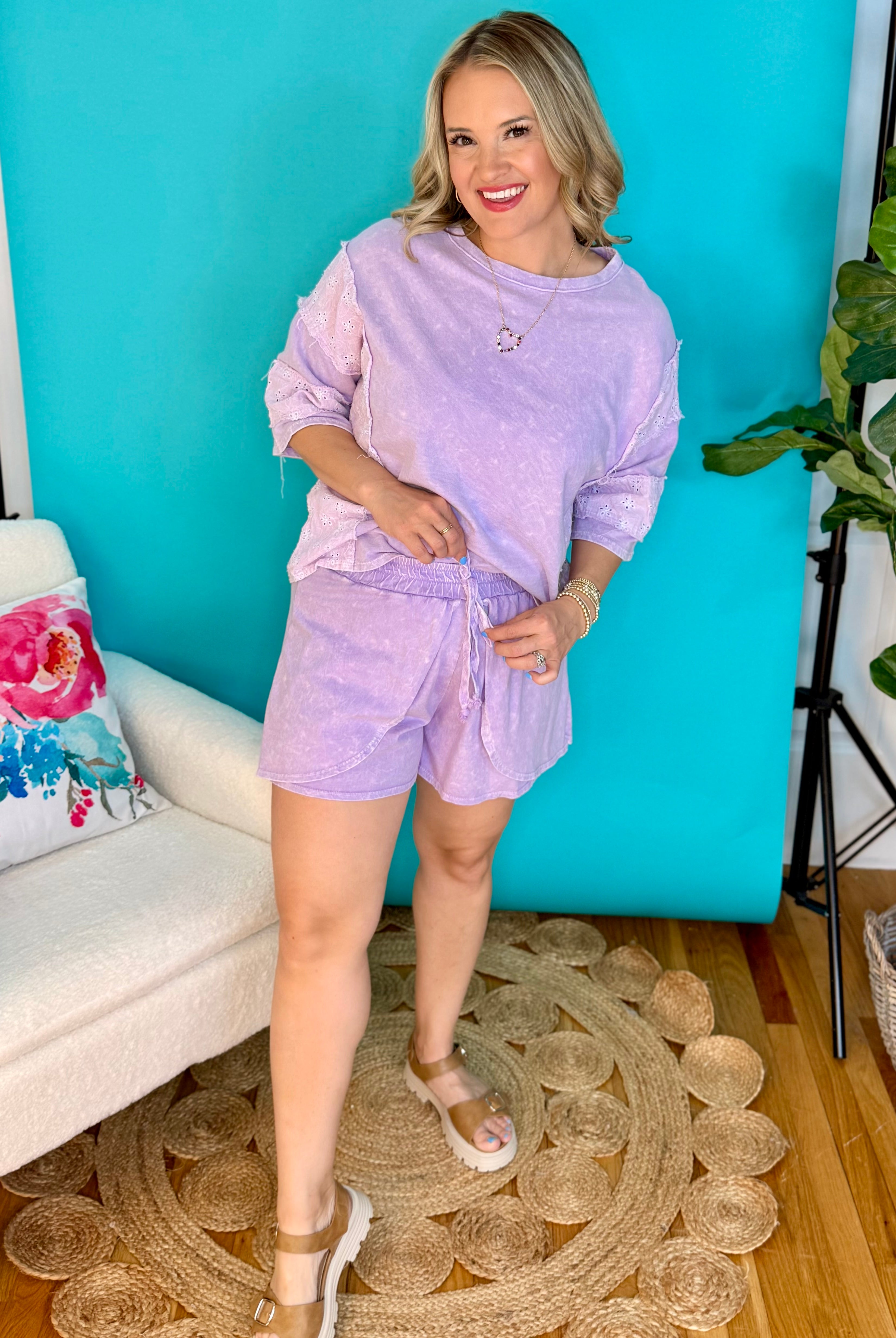 MineralWash Light Weight Shorts - Lavender-230 Skirts/Shorts-J.Her-The Lovely Closet, Women's Fashion Boutique in Alexandria, KY