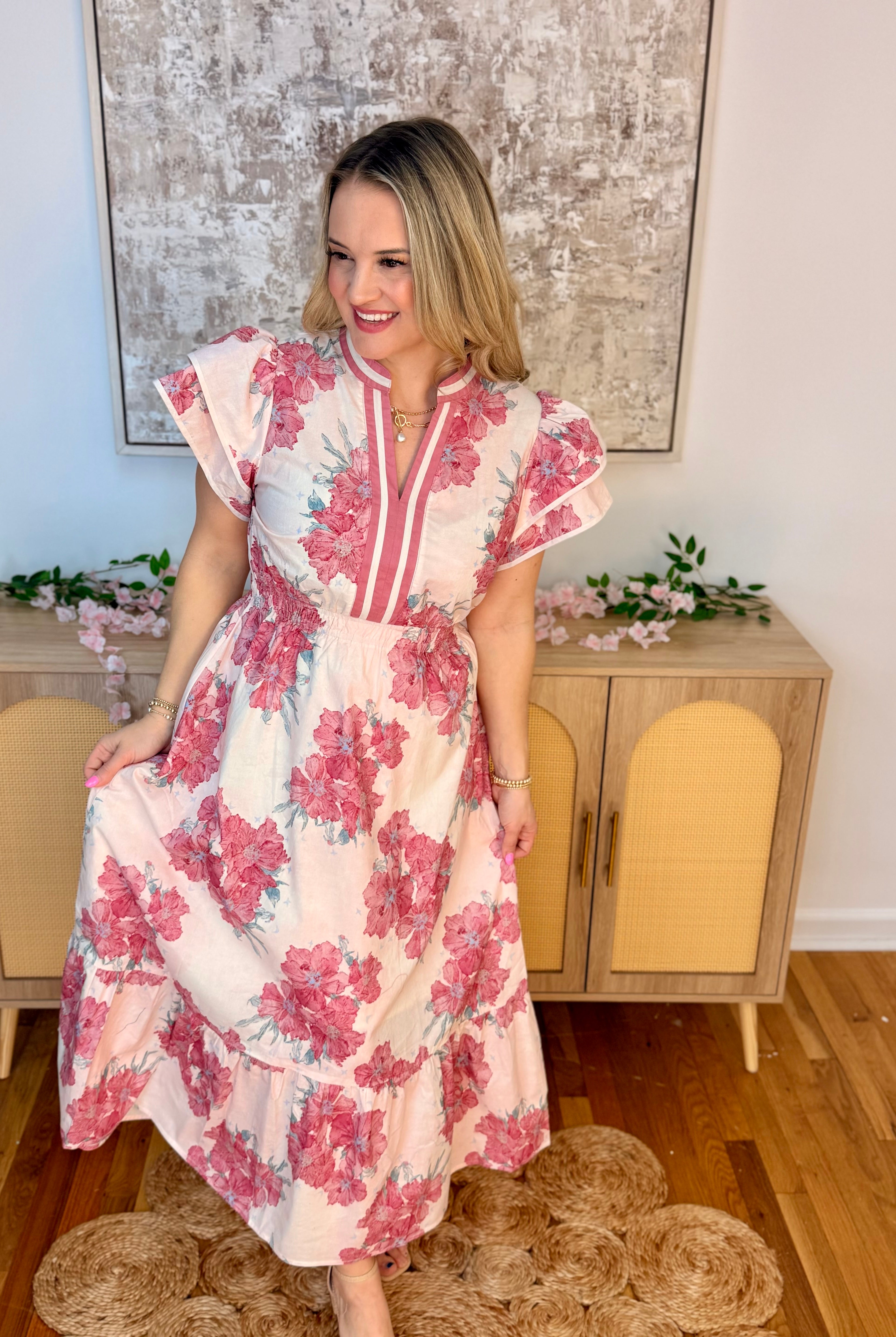 Spring Bouquet Midi Dress-180 Dresses-Umgee-The Lovely Closet, Women's Fashion Boutique in Alexandria, KY