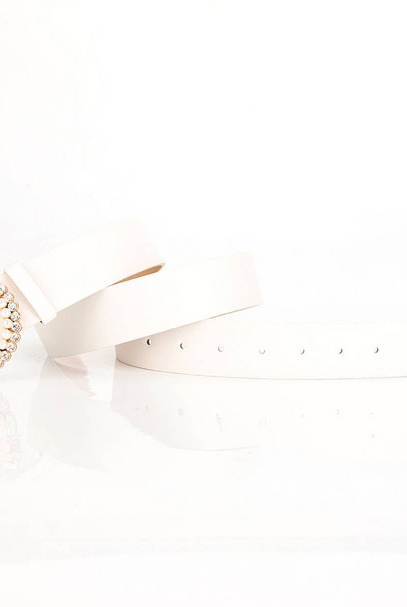 Rhinestone & Pearl Buckle Belt - White-280 Accessories-ACCITY-The Lovely Closet, Women's Fashion Boutique in Alexandria, KY