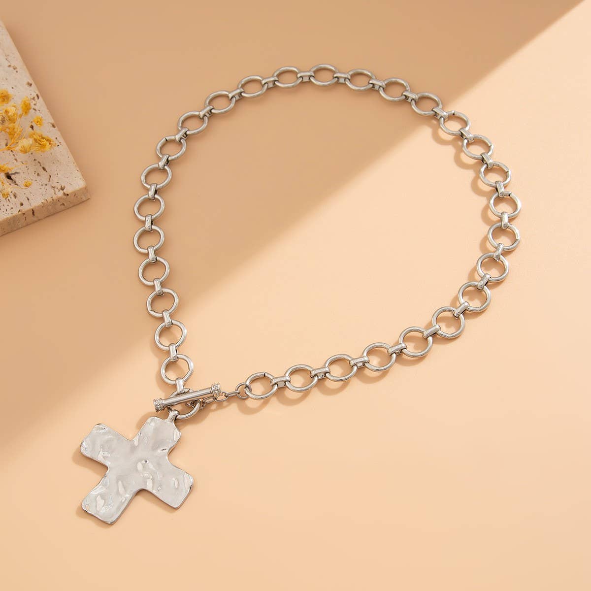 Hammered Cross Necklace - Silver-280 Accessories-JOSSLYN by wall to wall-The Lovely Closet, Women's Fashion Boutique in Alexandria, KY