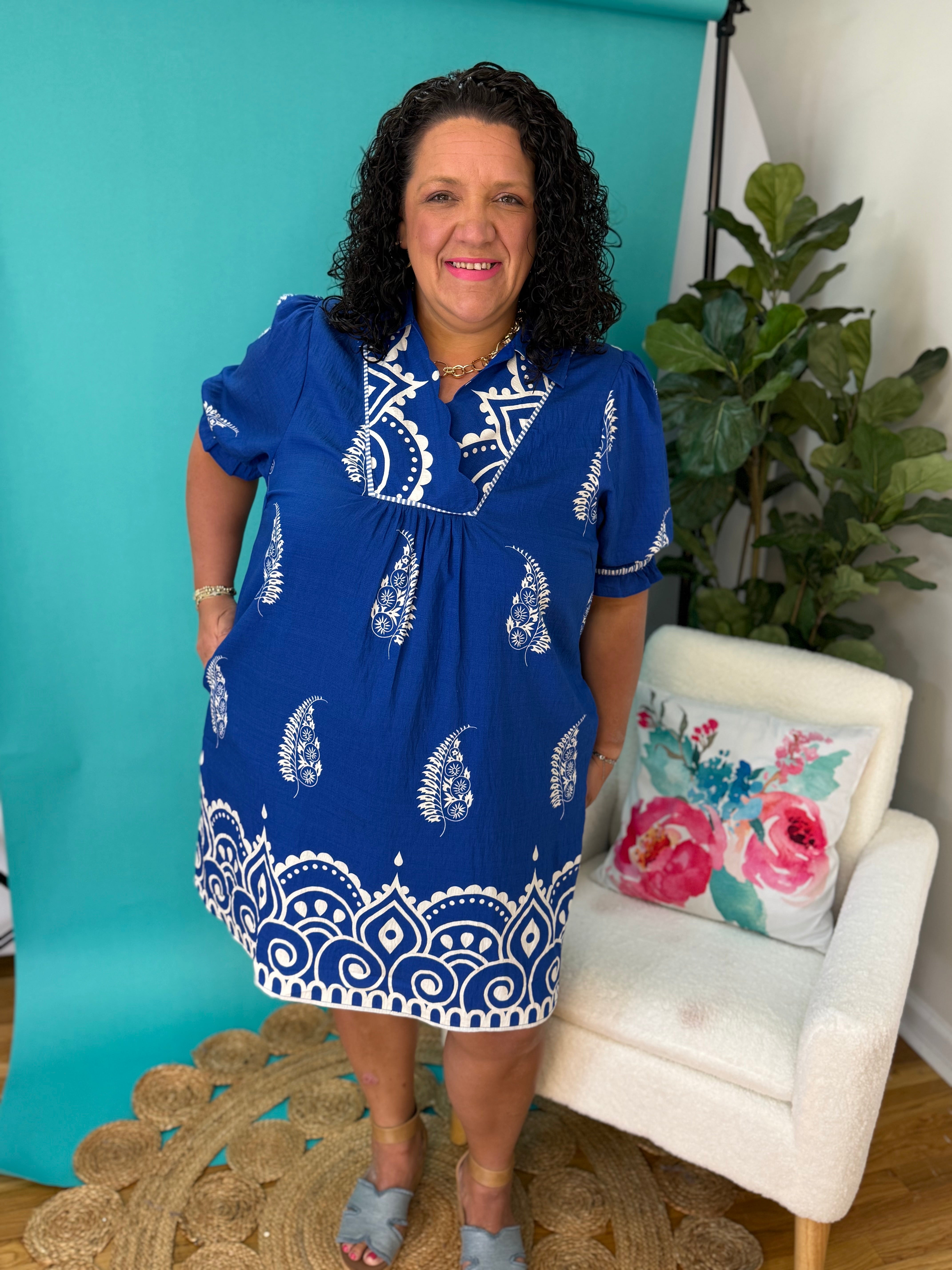 Sapphire Blooms Dress-180 Dresses-umgee-The Lovely Closet, Women's Fashion Boutique in Alexandria, KY