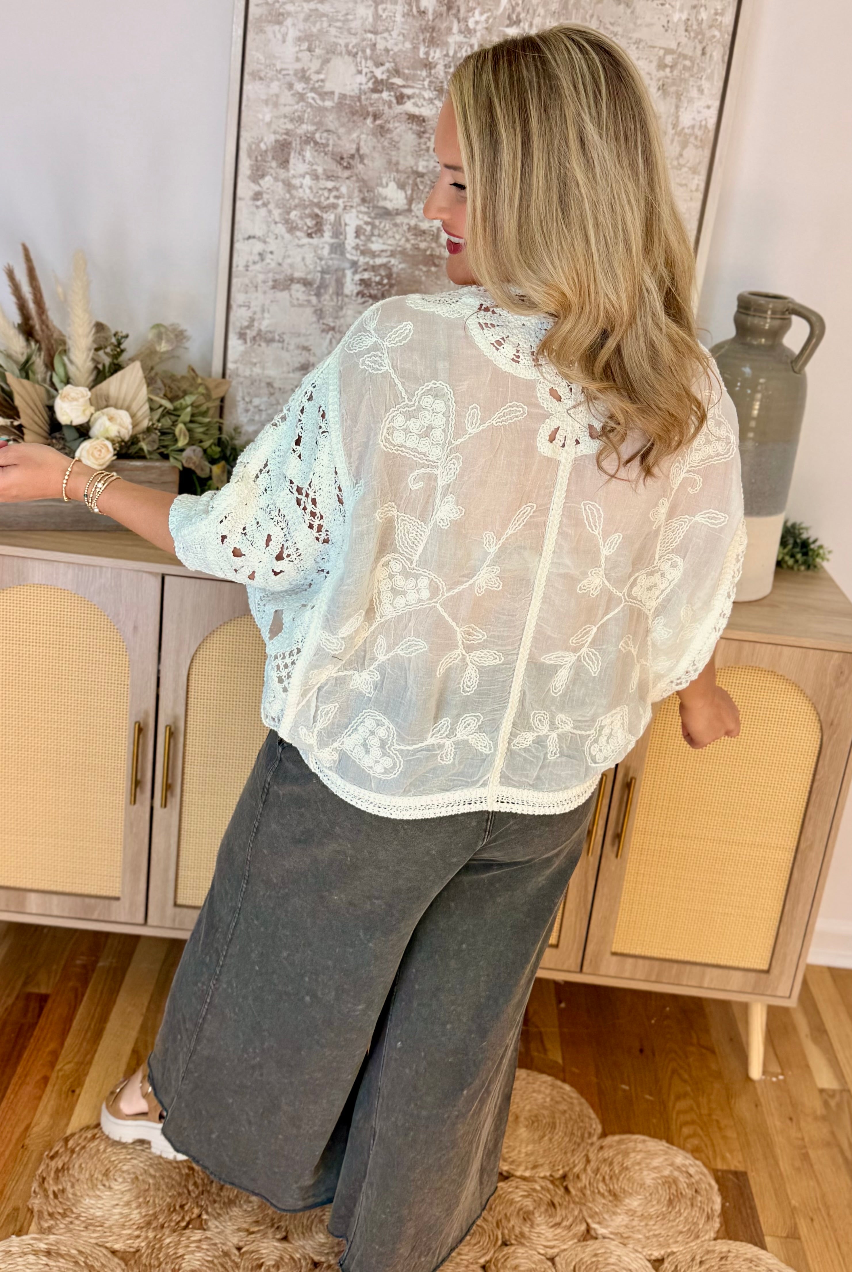 Crochet Cardigan - Cream - One Size-160 Cardigan/Kimonos-Pol Clothing-The Lovely Closet, Women's Fashion Boutique in Alexandria, KY
