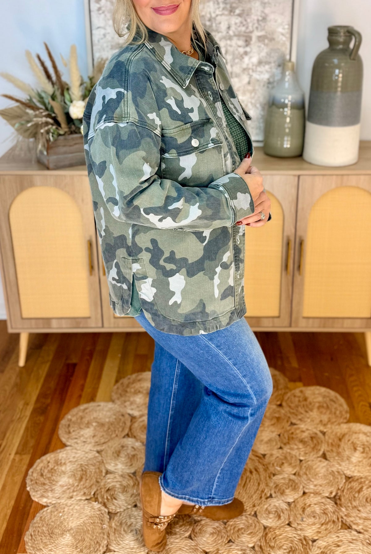 Camo Oversized Denim Jacket-Shackets-Mica Denim-The Lovely Closet, Women's Fashion Boutique in Alexandria, KY