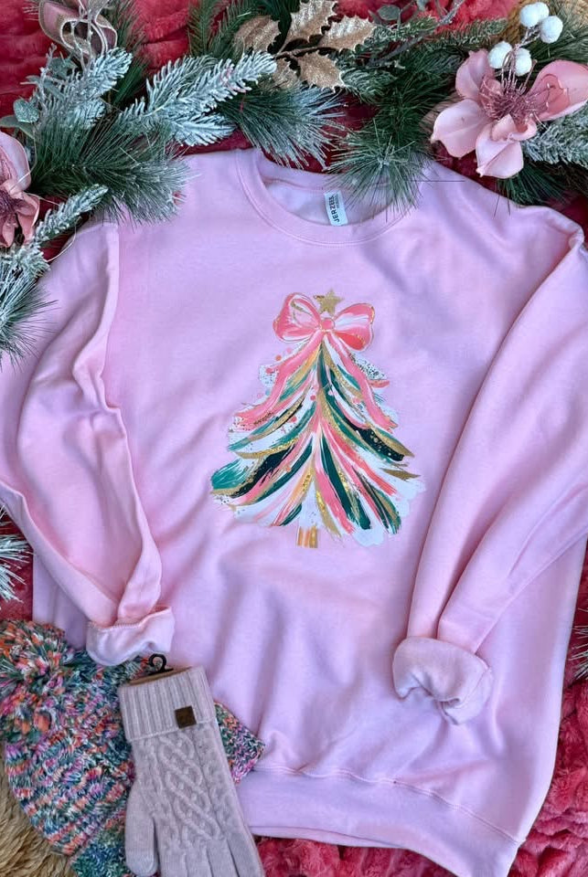 *Pre-Order* Pink Christmas Tree Crewneck-350 Holiday-The Lovely Closet-The Lovely Closet, Women's Fashion Boutique in Alexandria, KY