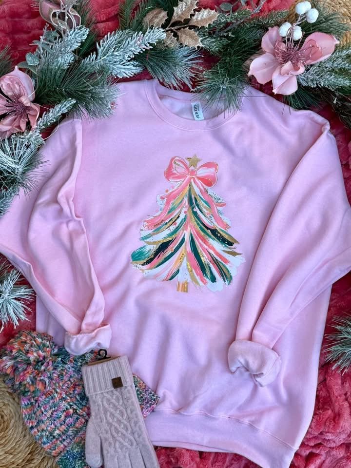 *Pre-Order* Pink Christmas Tree Crewneck-350 Holiday-The Lovely Closet-The Lovely Closet, Women's Fashion Boutique in Alexandria, KY