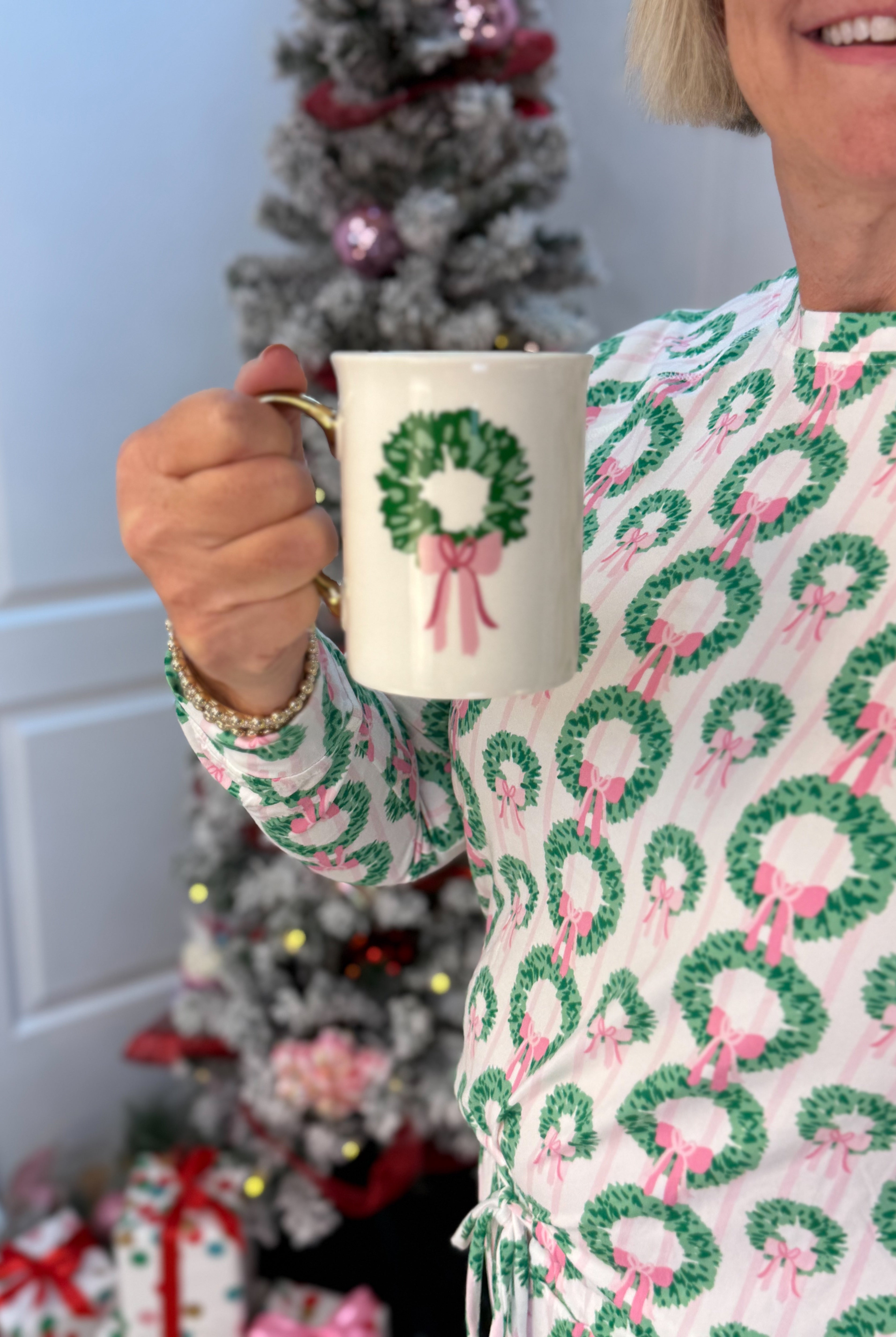 Mary Square Rosy Wreaths Annie Pant Set-350 Holiday-Mary Square-The Lovely Closet, Women's Fashion Boutique in Alexandria, KY