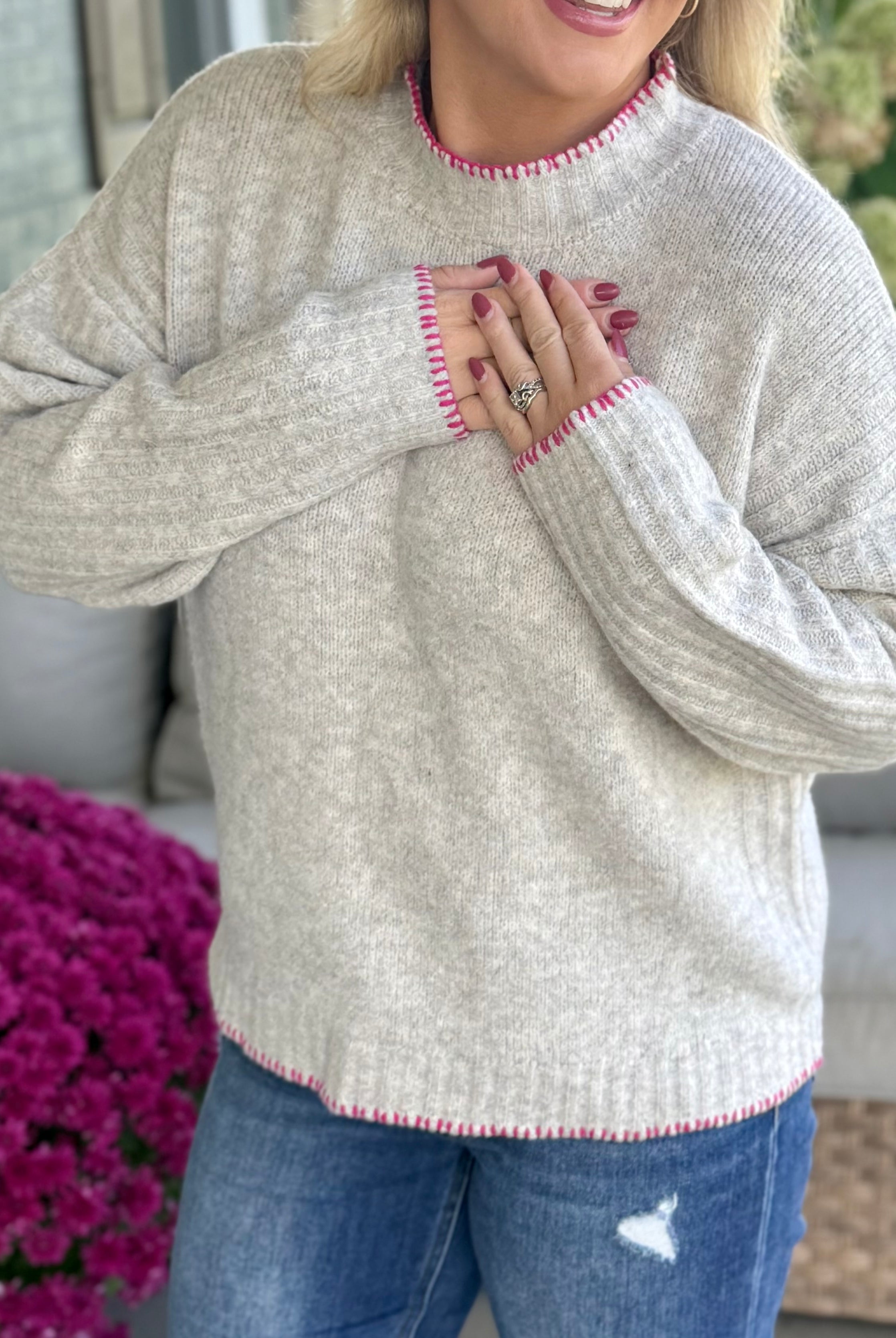 Touched by Pink Sweater-140 Sweaters-Donation Pink-The Lovely Closet, Women's Fashion Boutique in Alexandria, KY