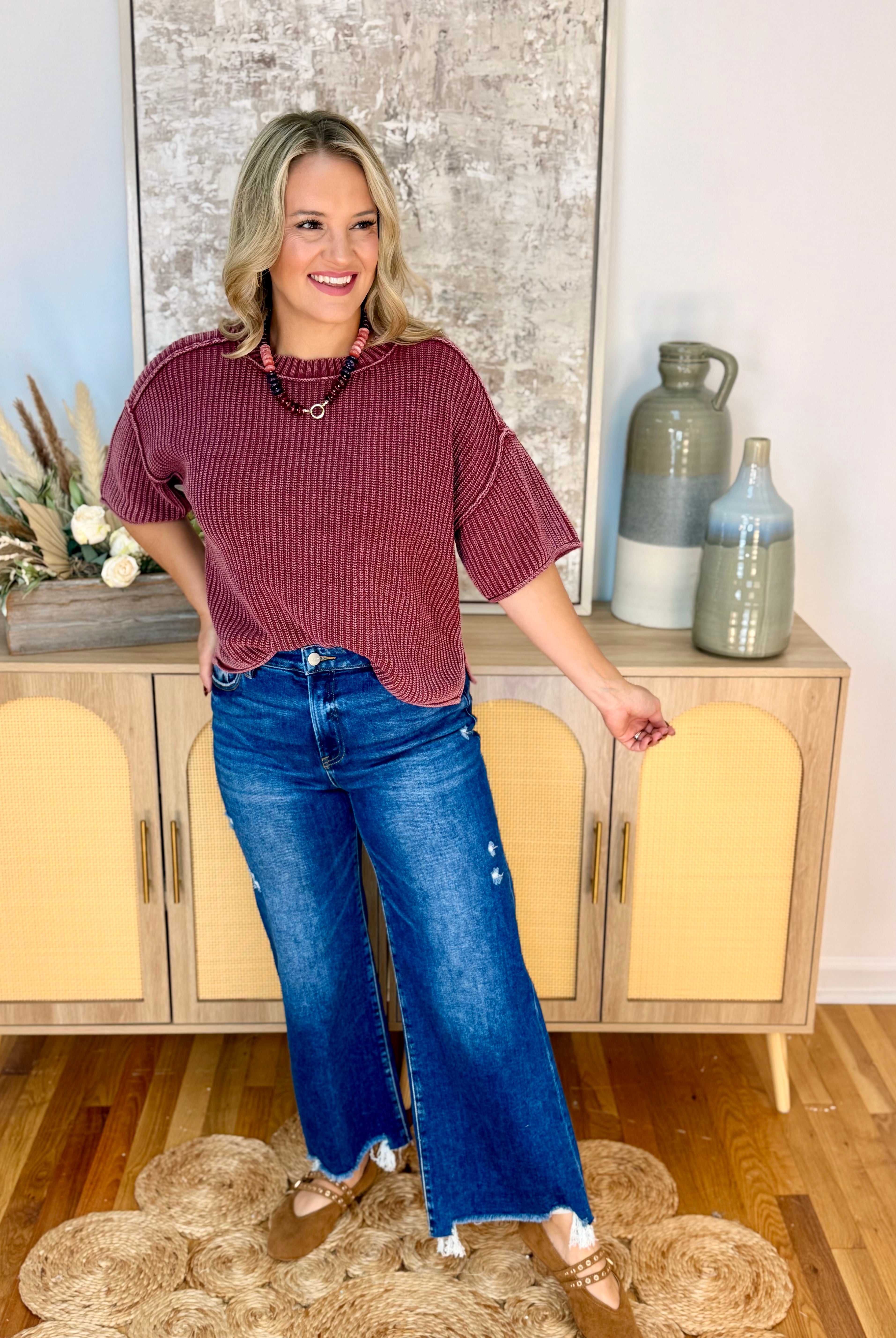 RISEN High Rise Crop Wide Leg Dark Wash-210 Jeans-Risen-The Lovely Closet, Women's Fashion Boutique in Alexandria, KY