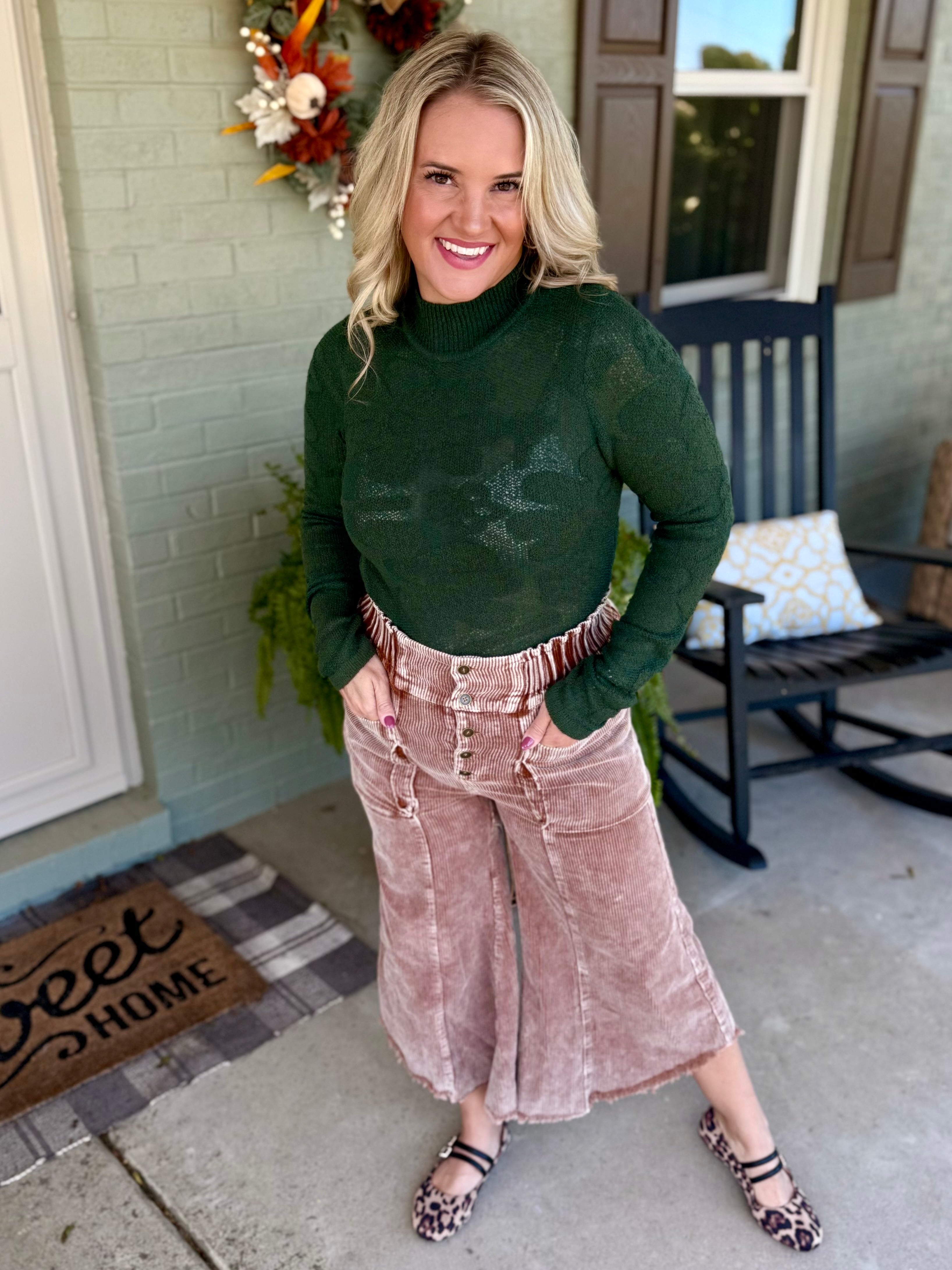 Harvest Moon Floral Jacquard Top - Hunter Green-110 Long Sleeve Top-Anniewear-The Lovely Closet, Women's Fashion Boutique in Alexandria, KY