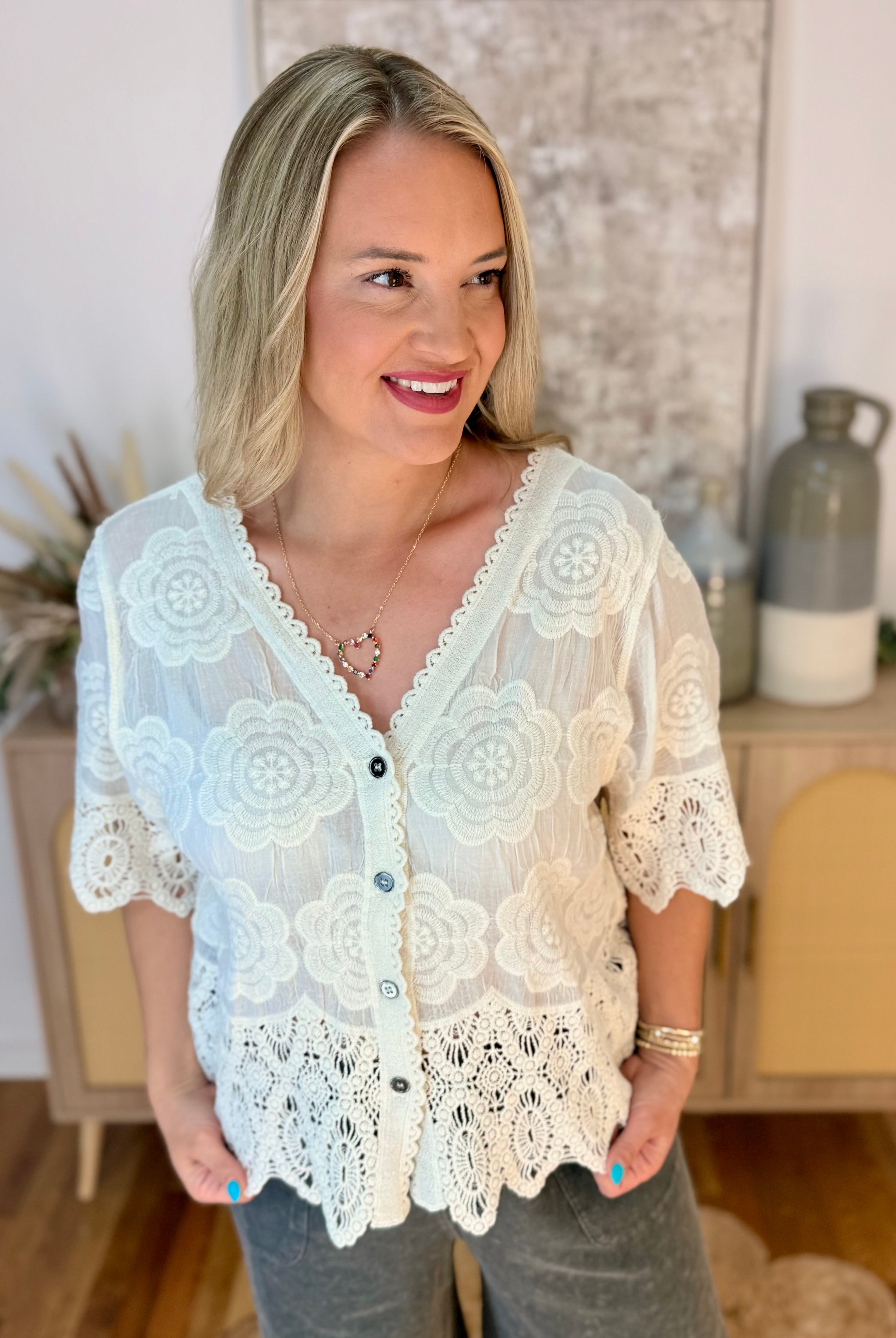 Lovely Moments Lace Cardigan - Onesize-100 Short Sleeve Tops-Pol Clothing-The Lovely Closet, Women's Fashion Boutique in Alexandria, KY