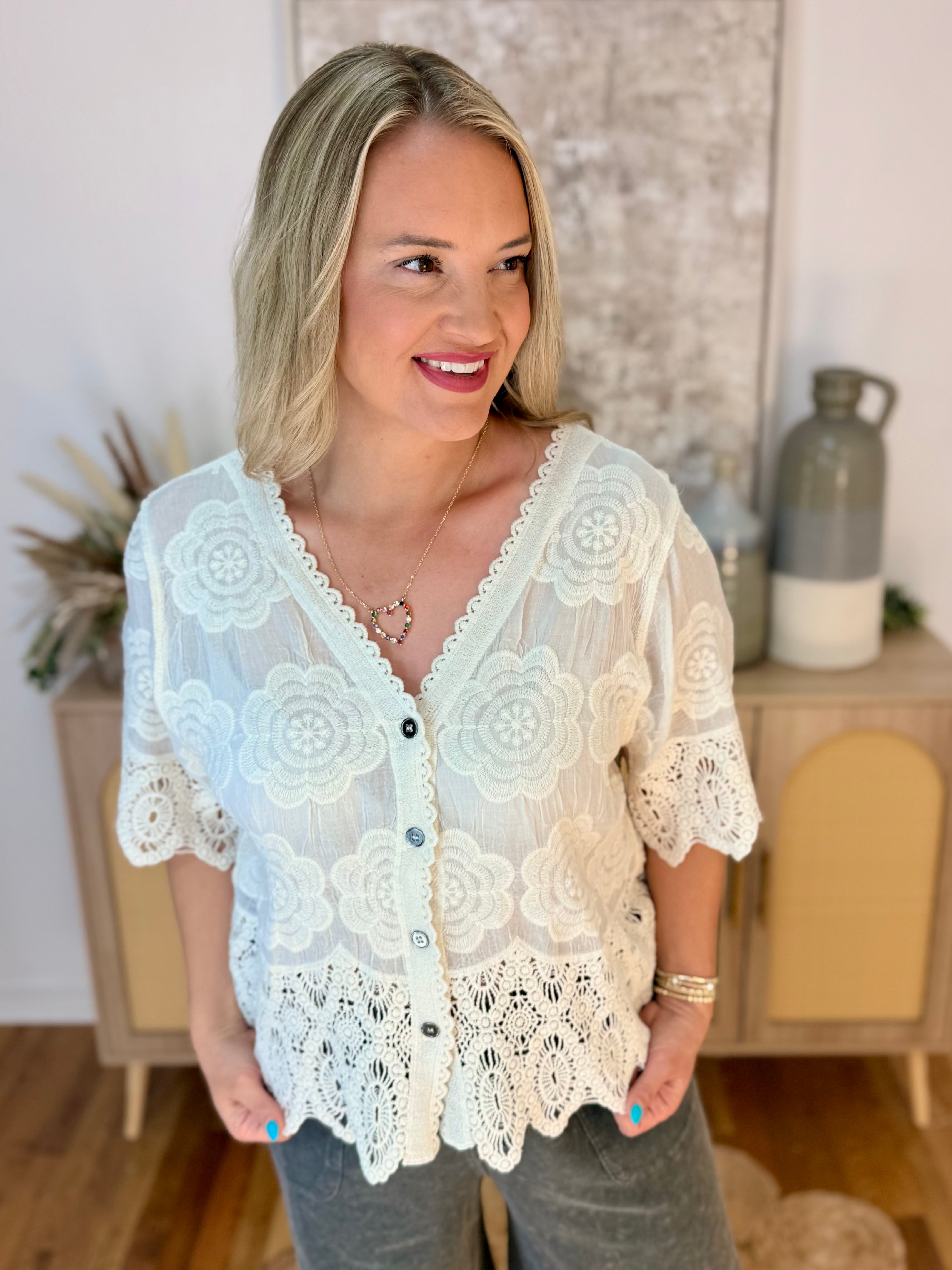 Lovely Moments Lace Cardigan - Onesize-100 Short Sleeve Tops-Pol Clothing-The Lovely Closet, Women's Fashion Boutique in Alexandria, KY