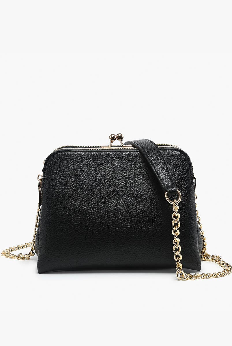 Kiva Kiss Lock Crossbody w/ Chain Strap: Black-290 Bag/Handbags-Jen & Co.-The Lovely Closet, Women's Fashion Boutique in Alexandria, KY