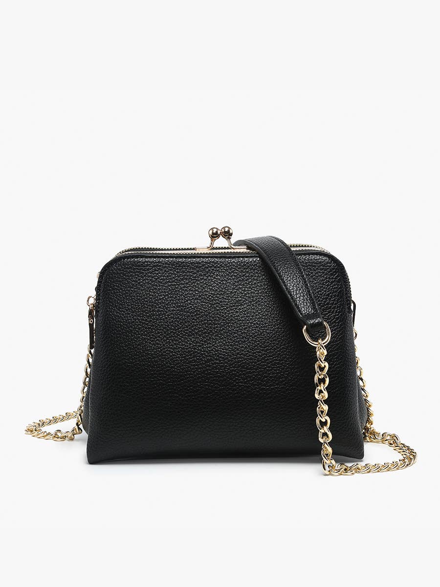 Kiva Kiss Lock Crossbody w/ Chain Strap: Black-290 Bag/Handbags-Jen & Co.-The Lovely Closet, Women's Fashion Boutique in Alexandria, KY