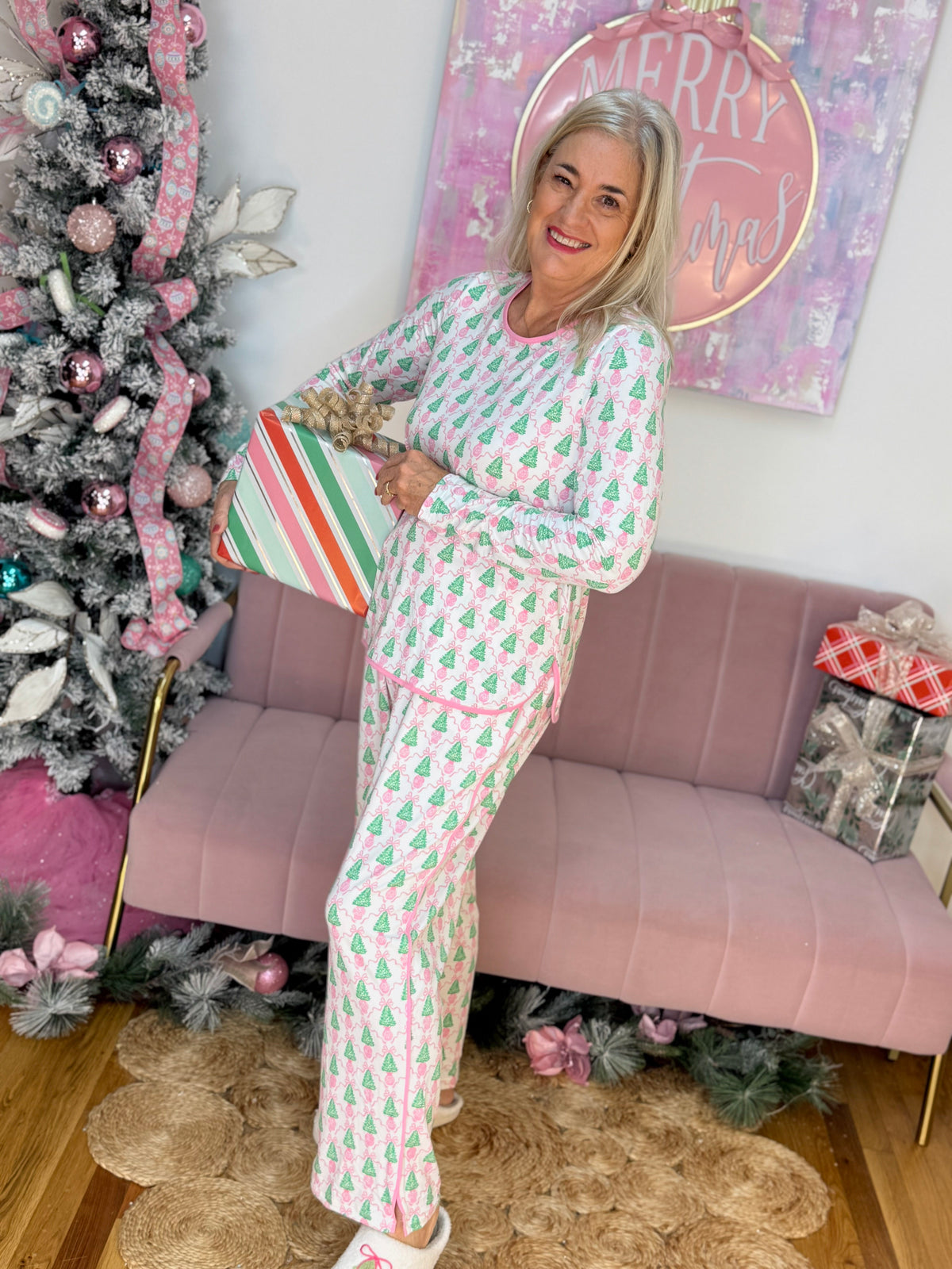 Melody Pant Set - Winter Pines - Pink-190 Rompers/Jumpsuits/Sets-Mary Square-The Lovely Closet, Women's Fashion Boutique in Alexandria, KY