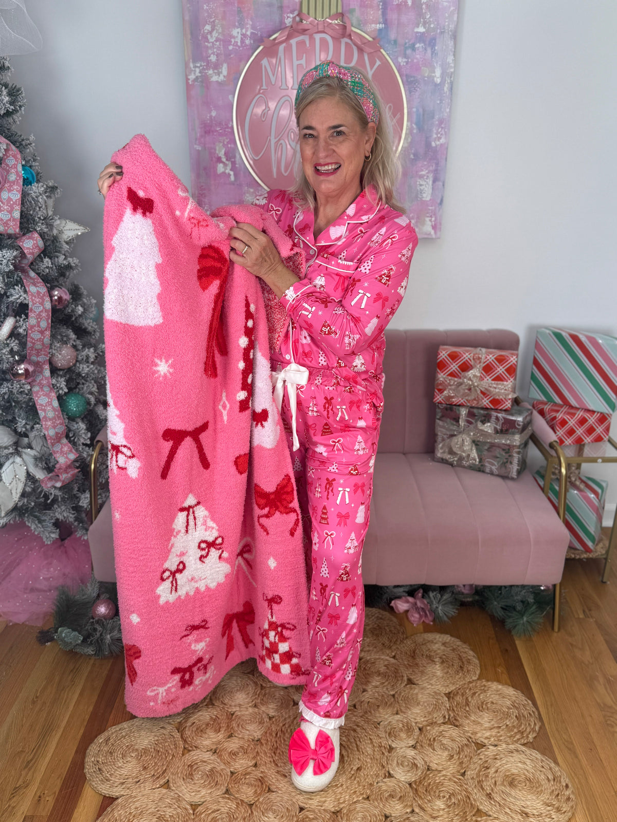Jess Lea Pretty Pink Christmas Ruffle Pajamas-350 Holiday-Jess Lea-The Lovely Closet, Women's Fashion Boutique in Alexandria, KY
