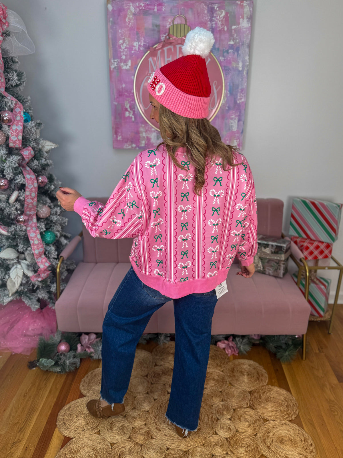 Millie Peppermint Twist Sweatshirt-110 Long Sleeve Top-Mary square-The Lovely Closet, Women's Fashion Boutique in Alexandria, KY