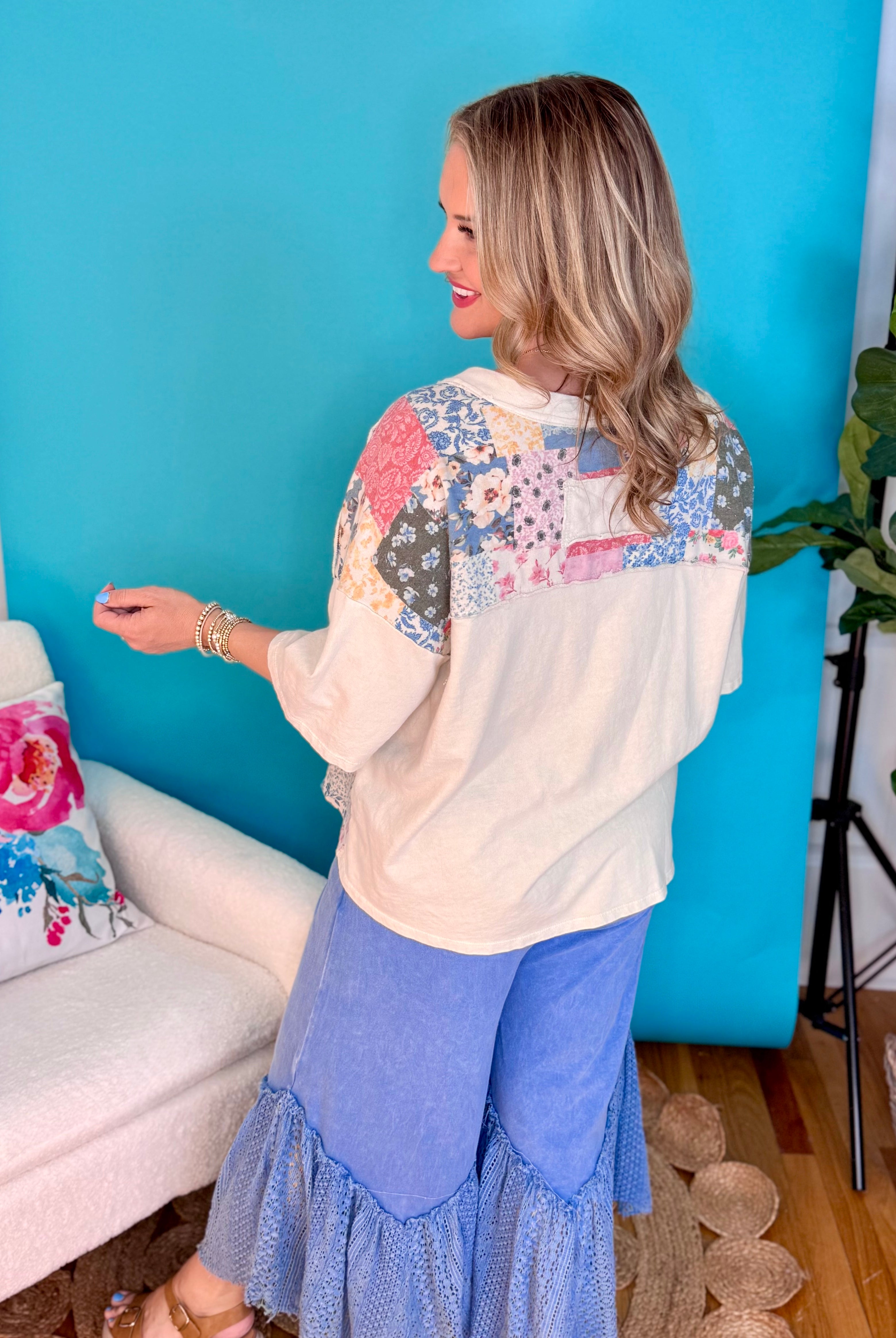 Mineral Washed Flower Print Top - Neutral-100 Short Sleeve Tops-J.Her-The Lovely Closet, Women's Fashion Boutique in Alexandria, KY