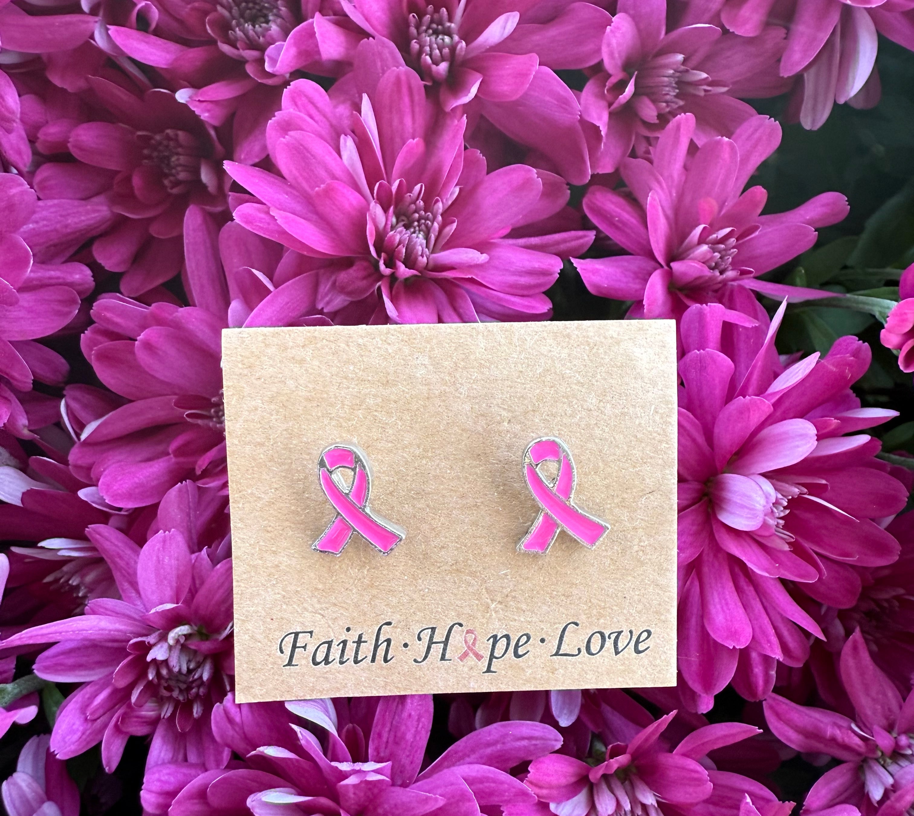 FAITH. HOPE. LOVE. Pink Ribbon Earrings-250 Jewelry-Donation Pink-The Lovely Closet, Women's Fashion Boutique in Alexandria, KY
